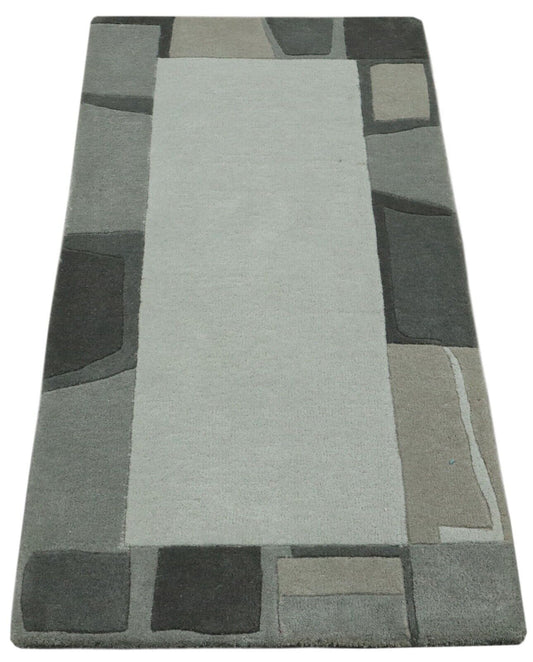 Gabbeh Teppich 100% Wolle 70X140 cm Handarbeit Grau Handgetuftet T1006