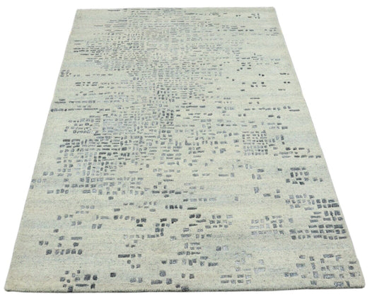 Grau Biege Teppich 100% Wolle 160X230 cm Handarbeit Handgetuftet T931