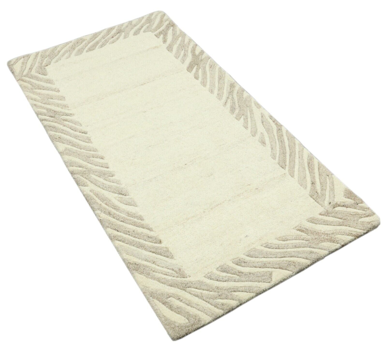 Gabbeh Teppich 100% Wolle 70X140 cm Handarbeit Grau Beige Handgetuftet T1010