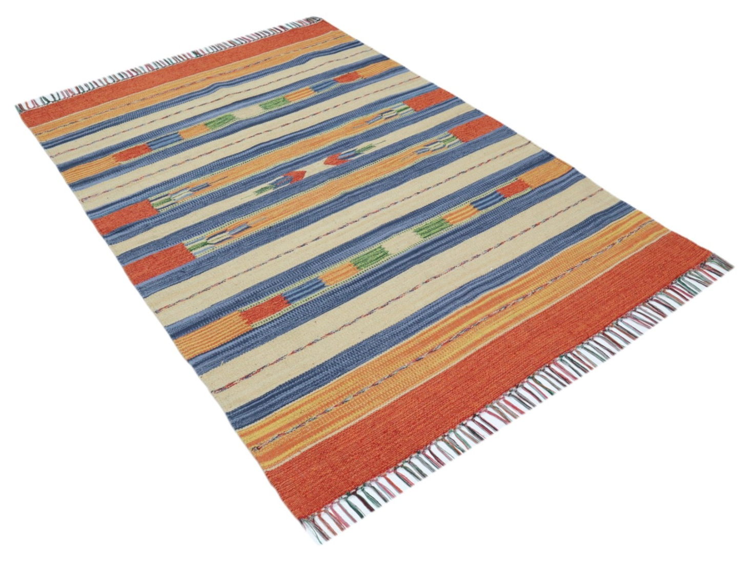 Kelim Teppich 100% Baumwolle flach gewebt mit Fransen Kilim Dhurrie 8 Designs CT
