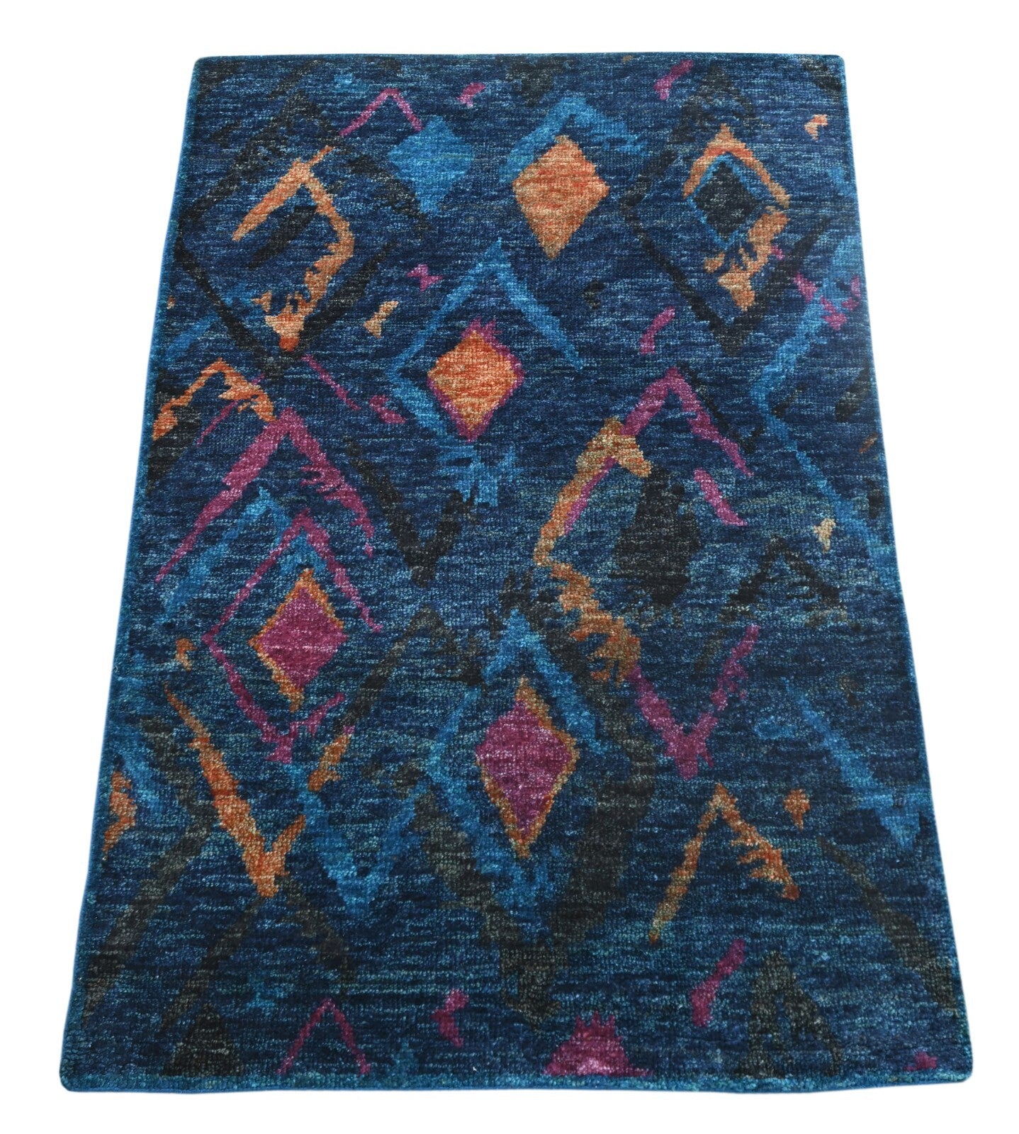 Modernes Handgeknüpfter Jute 150x240 Vintage Blau Wohnzimmer Teppich SH166