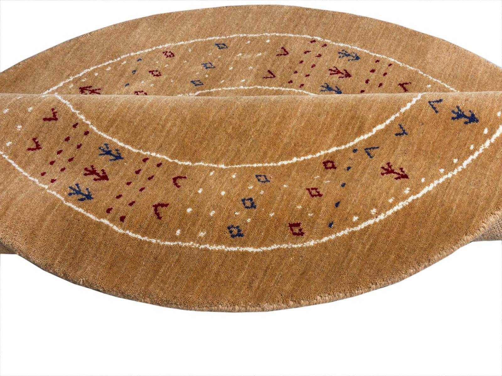 Gabbeh Teppich Rund 120 cm Handgewebt 100% Wolle Orient Design ac1