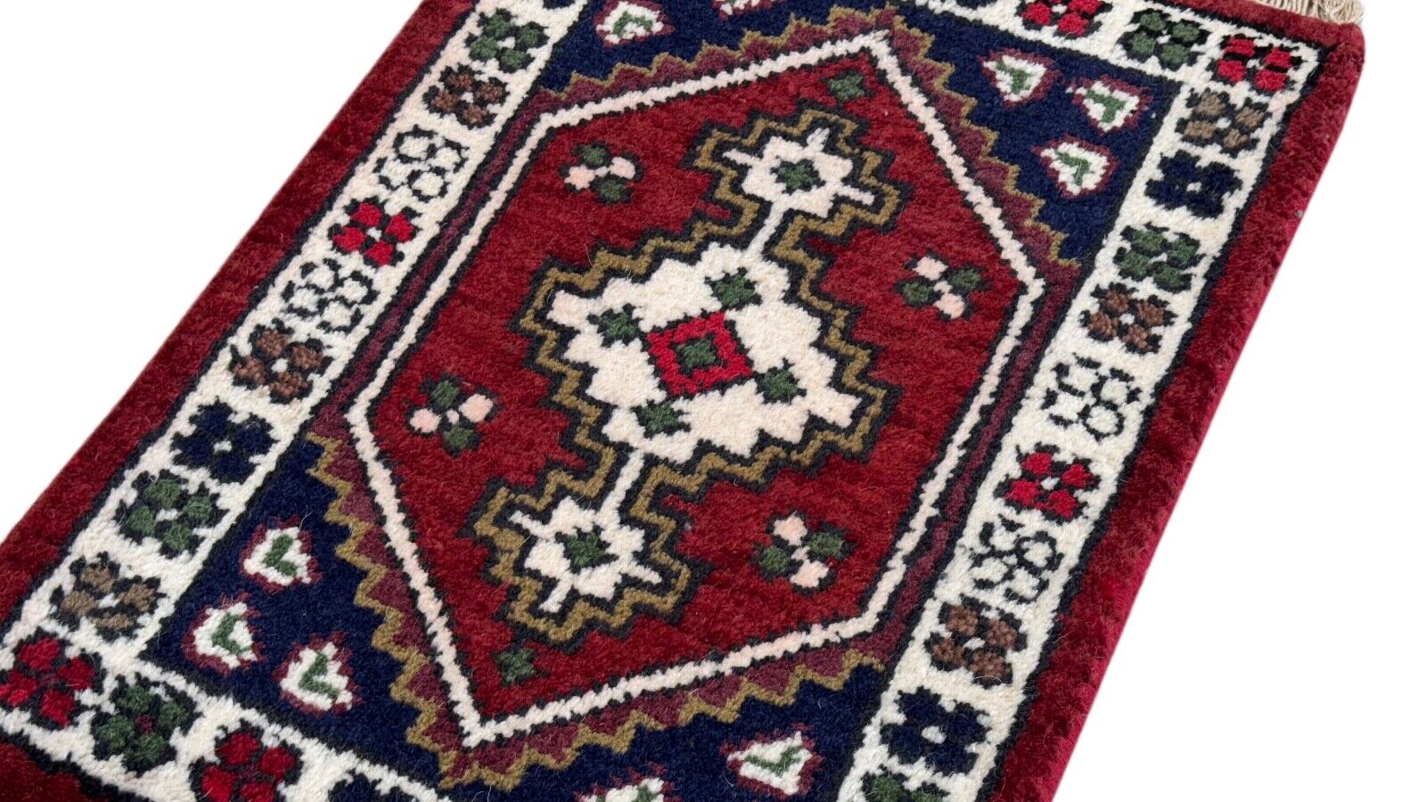 Brücke Teppich 40x60 cm Handgeknüpft Fußmatte Automatte 100% Wolle Rot Blau PH41