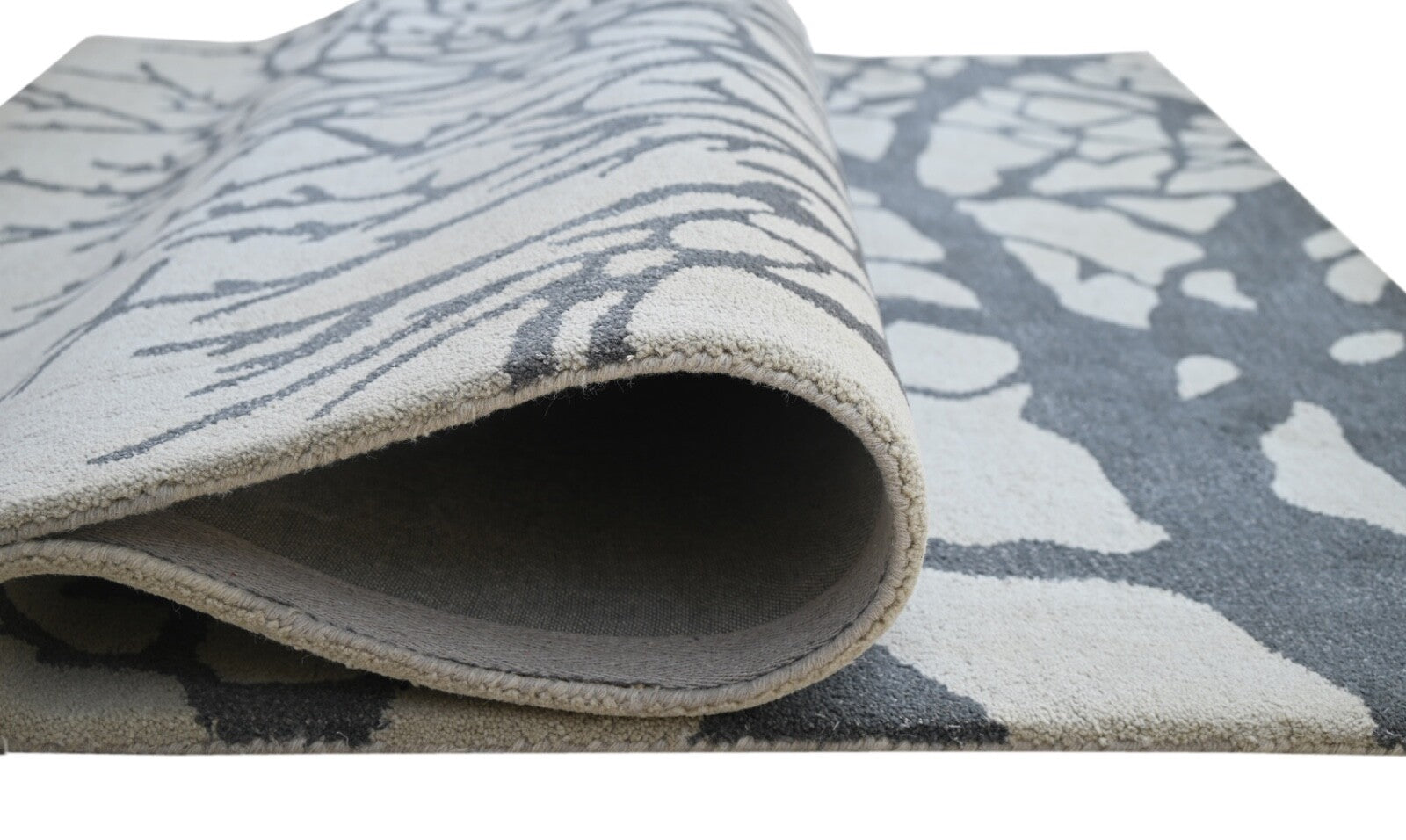 Handgetufteter Wollteppich 150x240 Silber Baum Muster Modern Wohnzimmer SH202