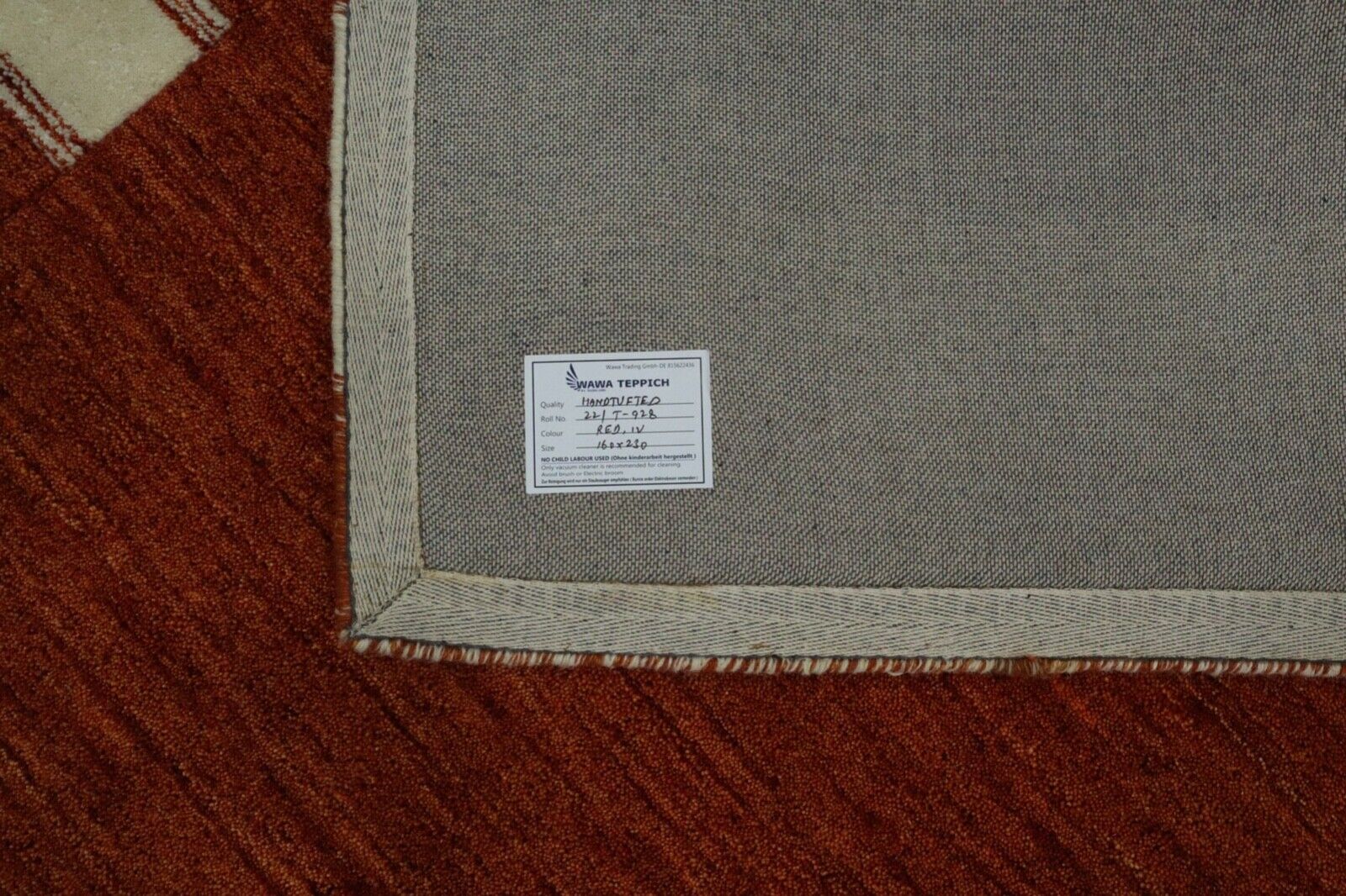 赤陶色地毯,100%羊毛,橙色,160x230厘米,手工制作,手工簇绒,T928