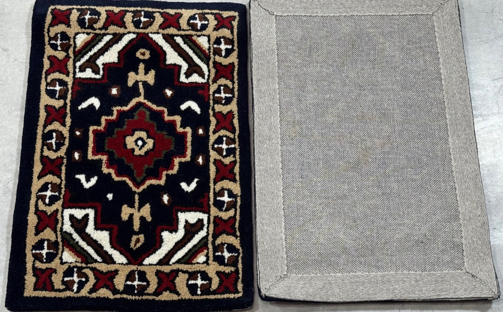 Wollteppich 40x60 Blau Beige Oriental Handgemacht TĂĽrvorleger Fussmatte HT372B