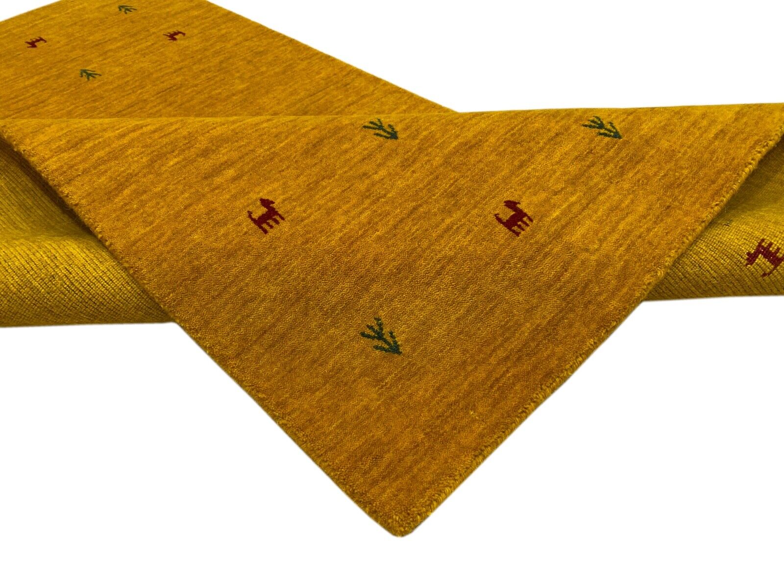 Gold Gabbeh Teppich 100% Wolle Orientteppich Handgewebt Loom Brücke G625T3