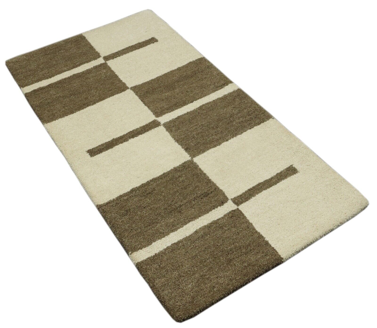 Tappeto 100% lana 70x140 cm Fatto a mano Beige Tuftato a mano T1026