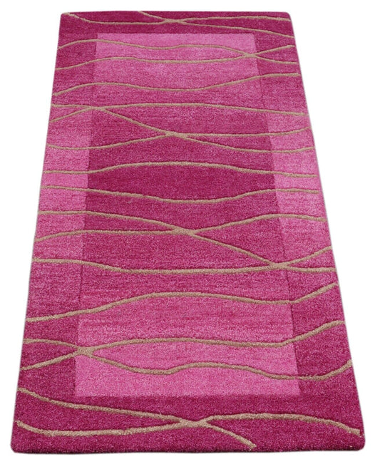Gabbeh Teppich 100% Wolle 70X140 cm Handarbeit Rosa Handgetuftet T1022