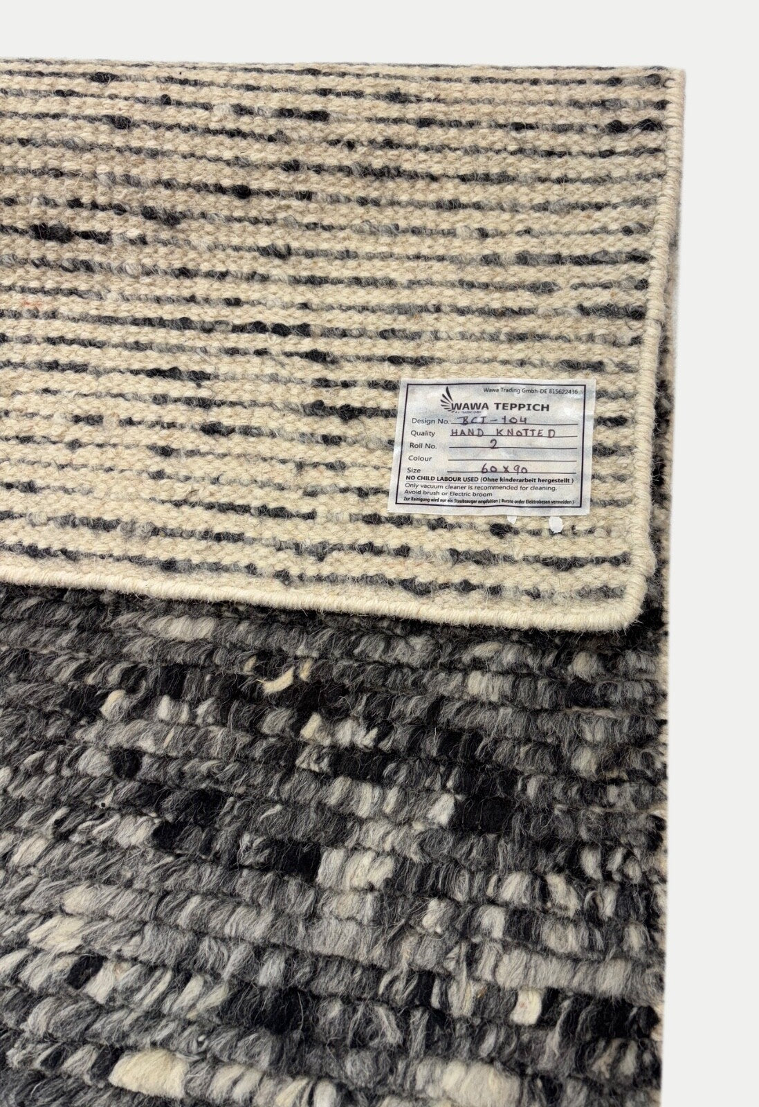 Handgeknüpfter Wollteppich 60x90cm 100% Wolle Modernes Design Grau Schwarz R02