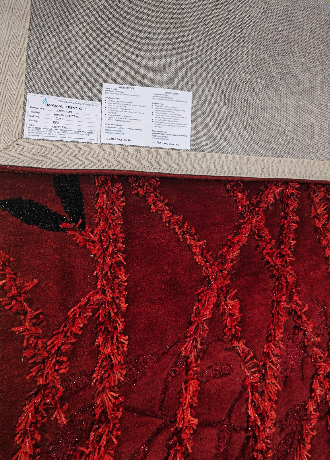 Handgetufteter Wolle teppich 120x180 Rot Modern Wohnzimmer SH239