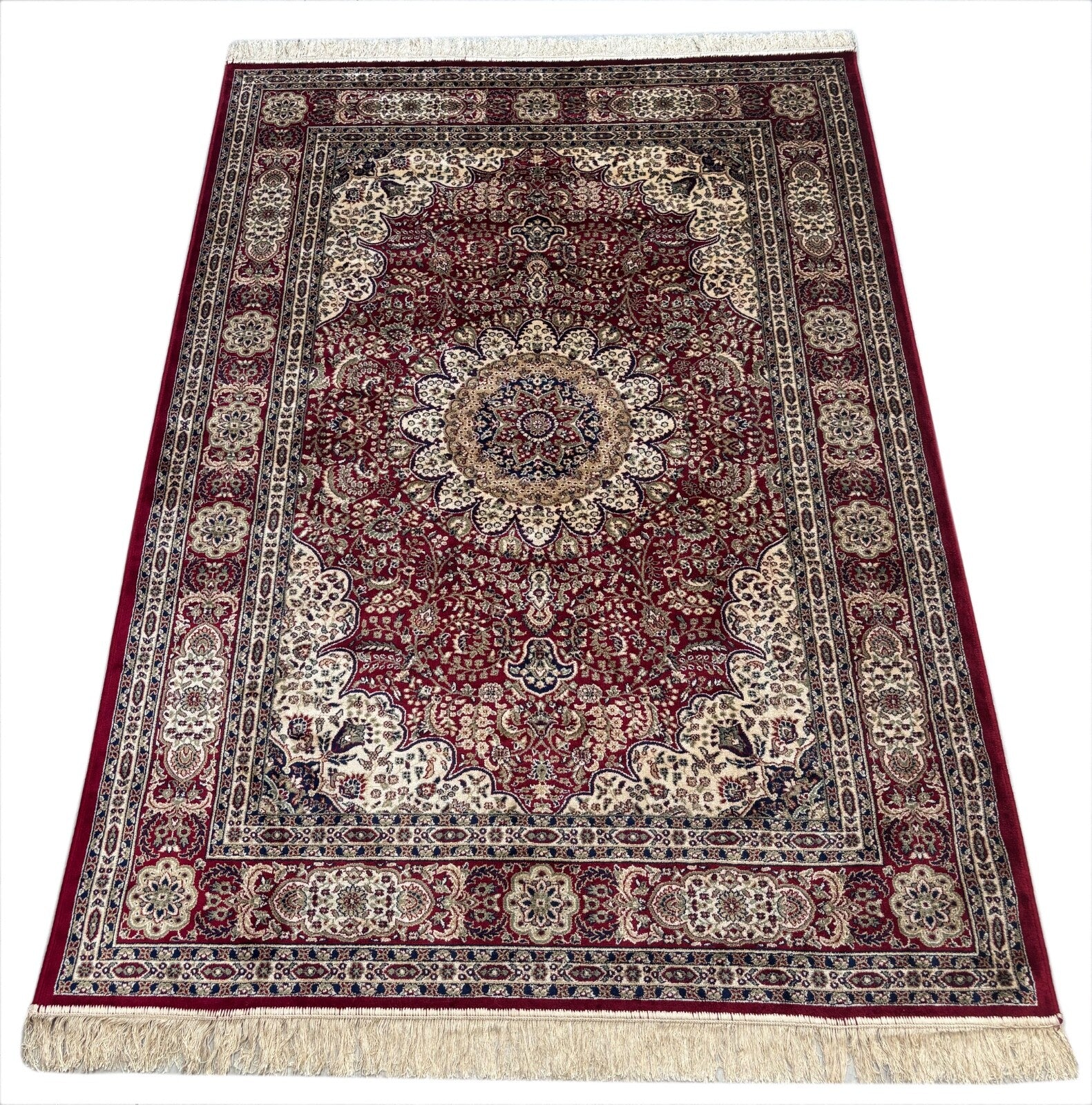 Kashmir Design Orientteppich 150x210 cm Viskose Seidenglanz Rot/Beige M38R