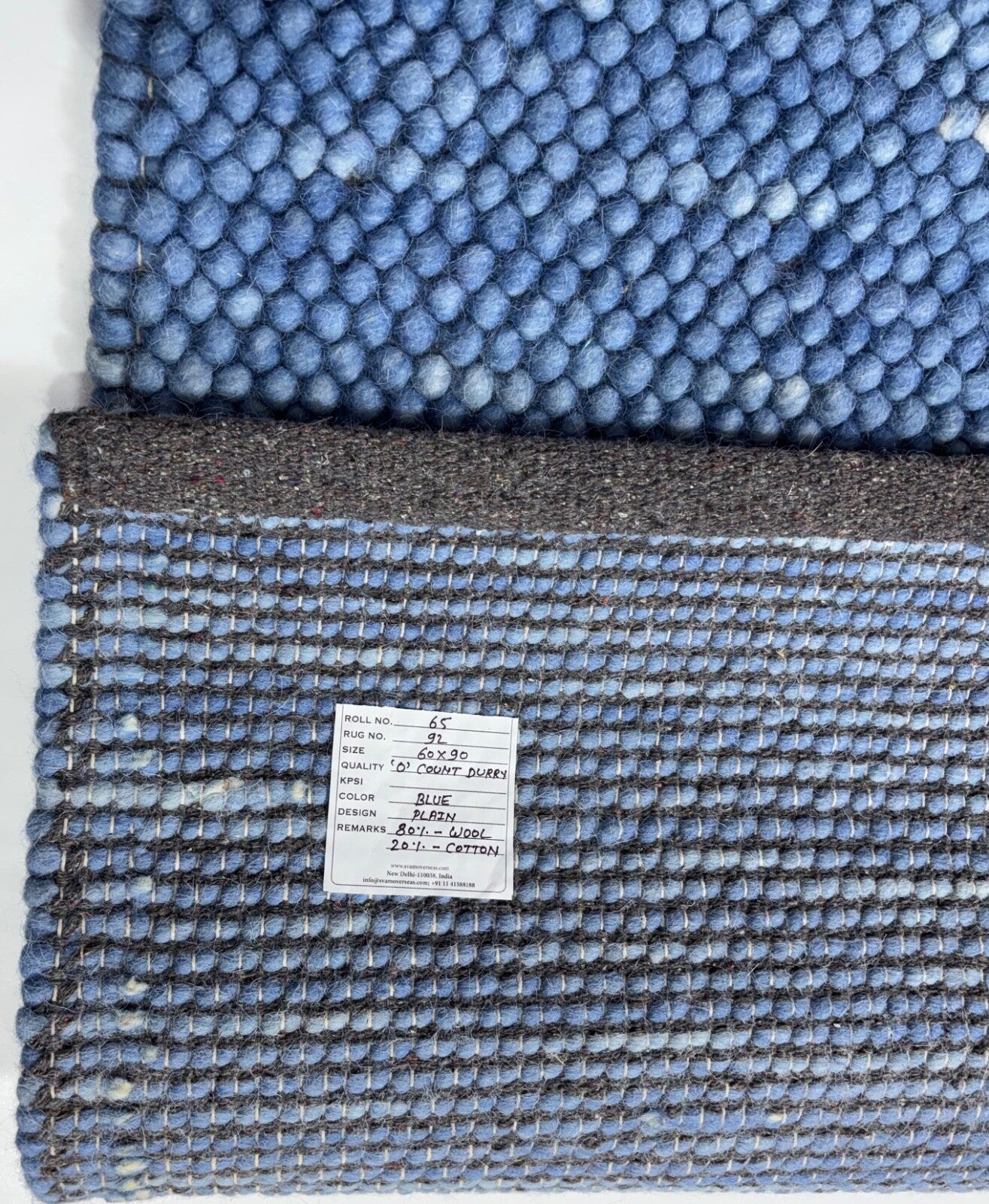 Handgefertigter Kilim Dhurry Teppich 60x90 Blau 100% Wolle Flachgewebe R92