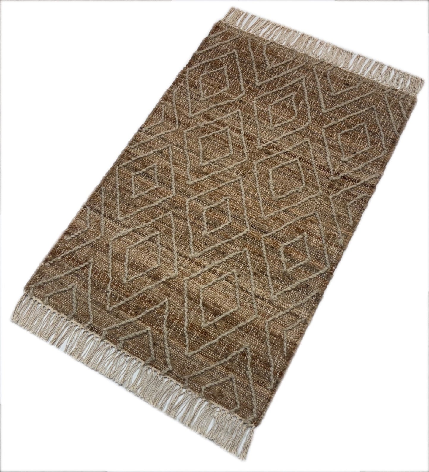 Jute Teppich 60x90 cm – Natur & Ethno Stil mit handgewebtem Muster D530