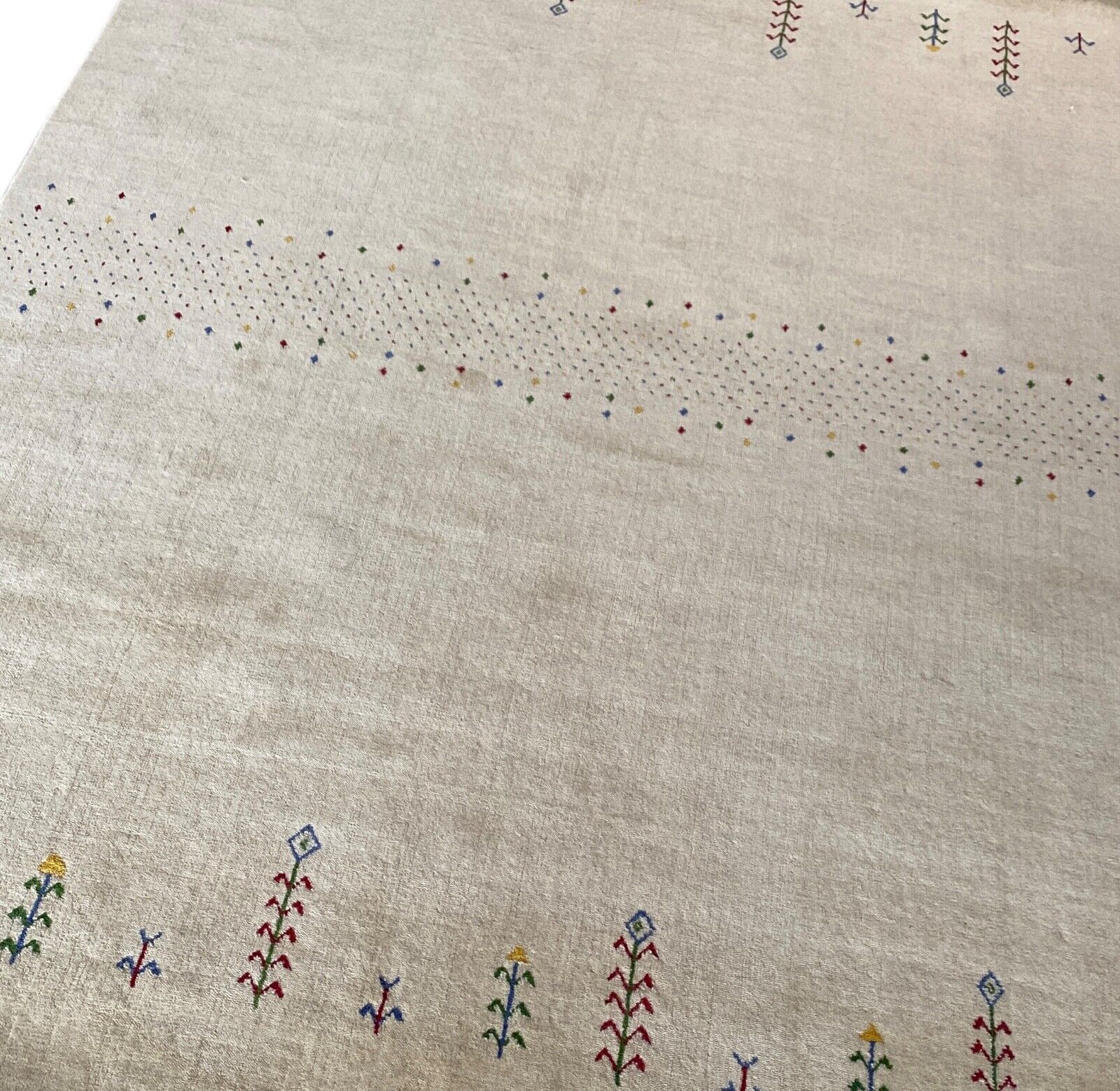 Gabbeh Teppich 100% Wolle Beige Orientteppich Handgewebt Elfenbein Brücke AC3