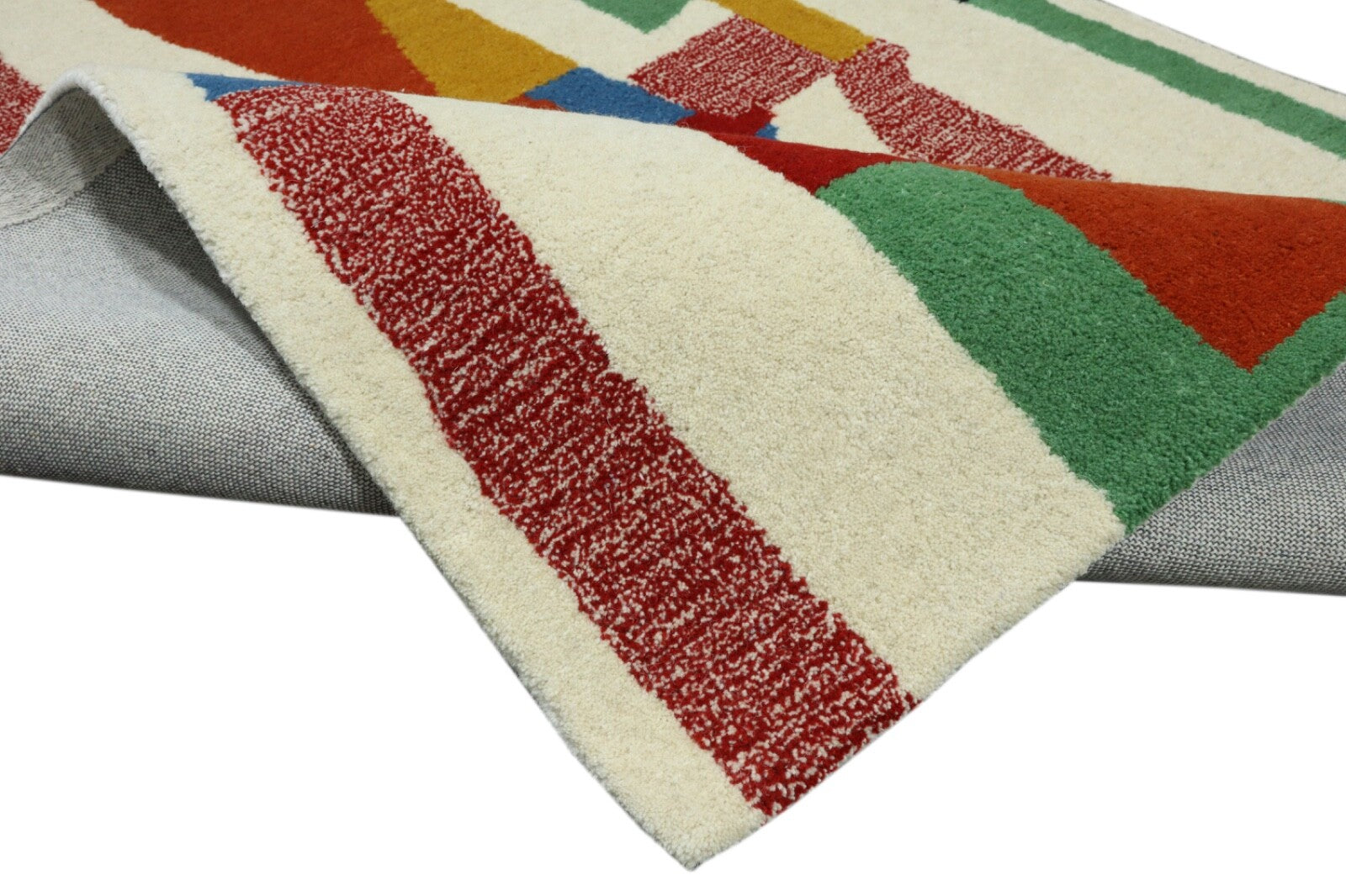 Wollteppich 120x180 Beige Bunt Geometrisch Modern Teppich Handgetufteter HT297