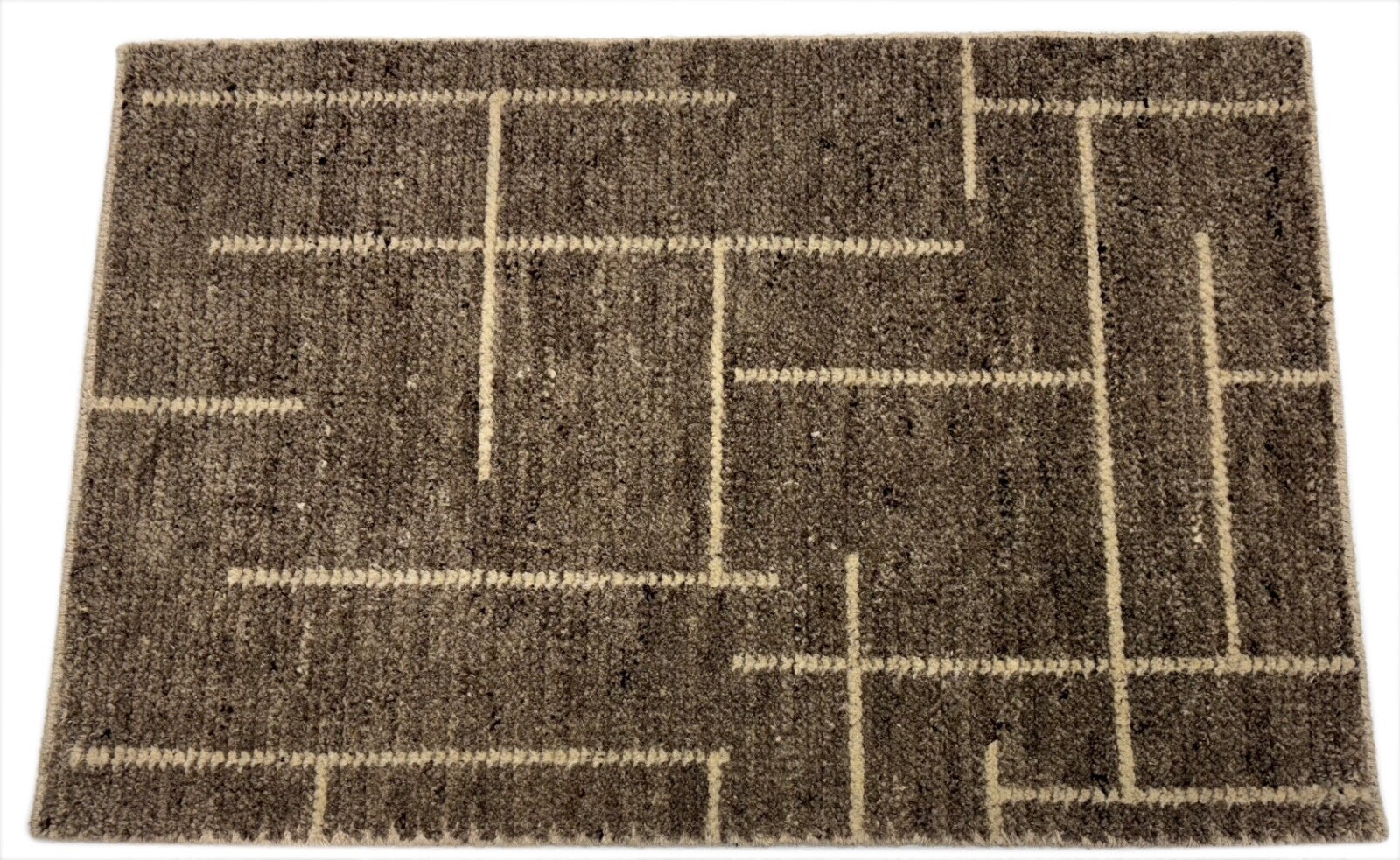 Teppich 60x90cm Handgeknüpft 100% Wolle Naturbraun Beige Handgefertigt D528