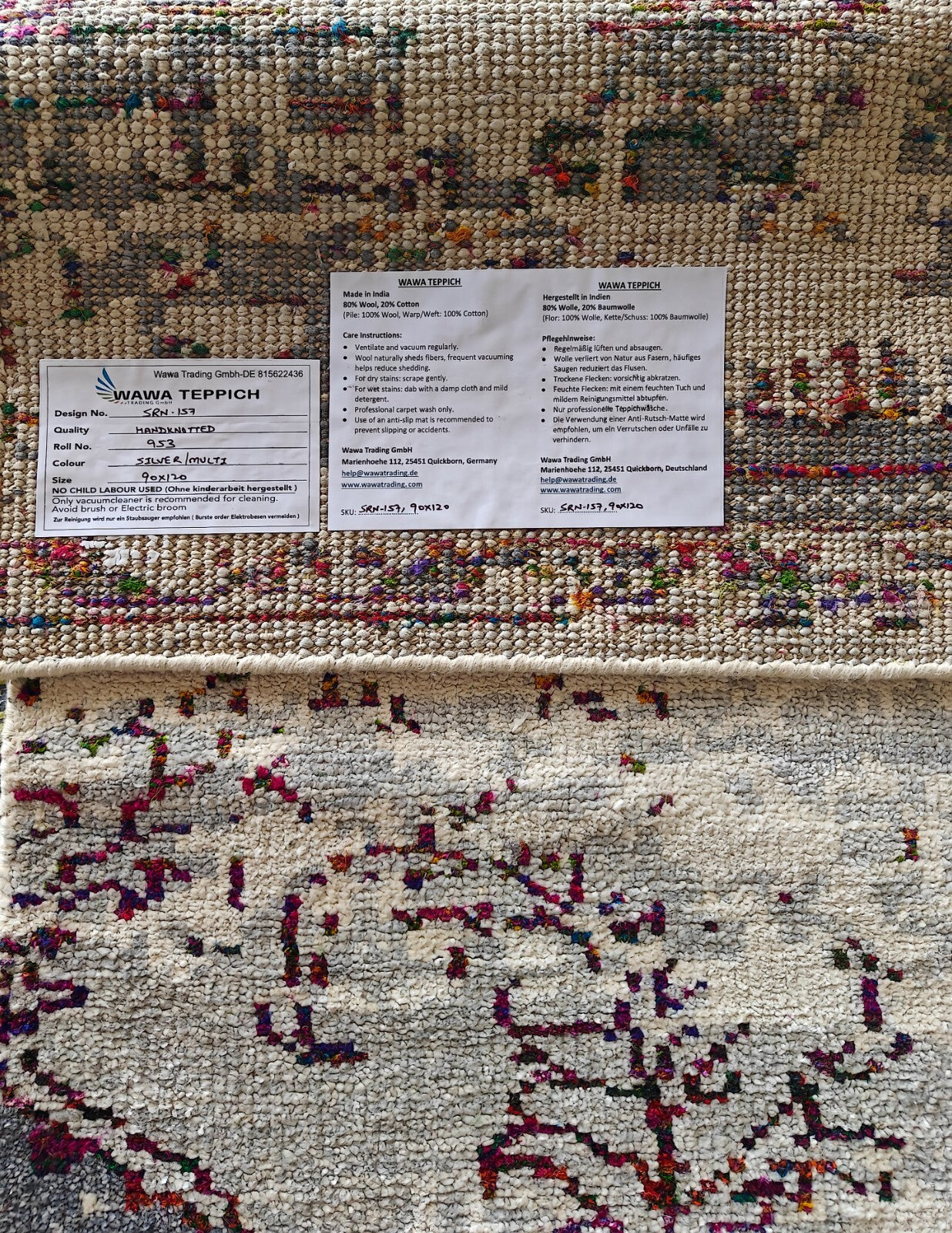 Modernes Handgeknüpfter Bambus90x120Vintag Silber-Multl Wohnzimmer Teppich SH157