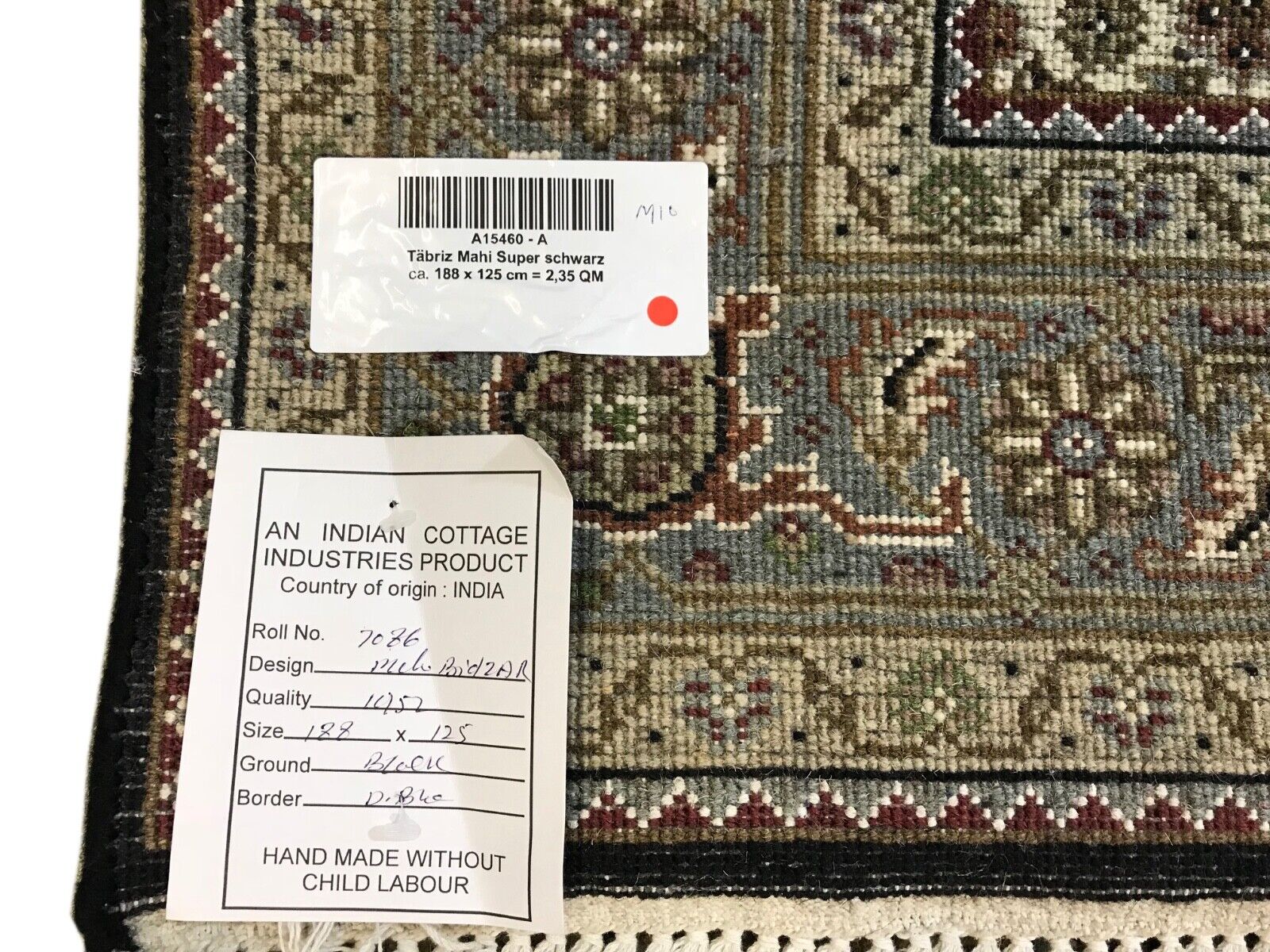 Teppich Handgeknüpft Orientteppich Täbriz Mahi Bidjar creme Rot 125x188 cm M10