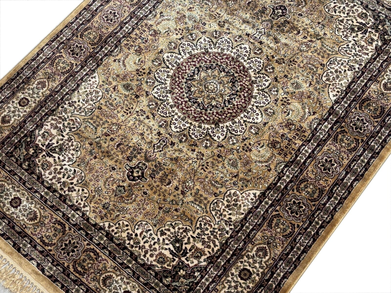 Orientteppich Kašmír Design Teppich Béžová Bordeaux Zlatá 150x210 cm M38G