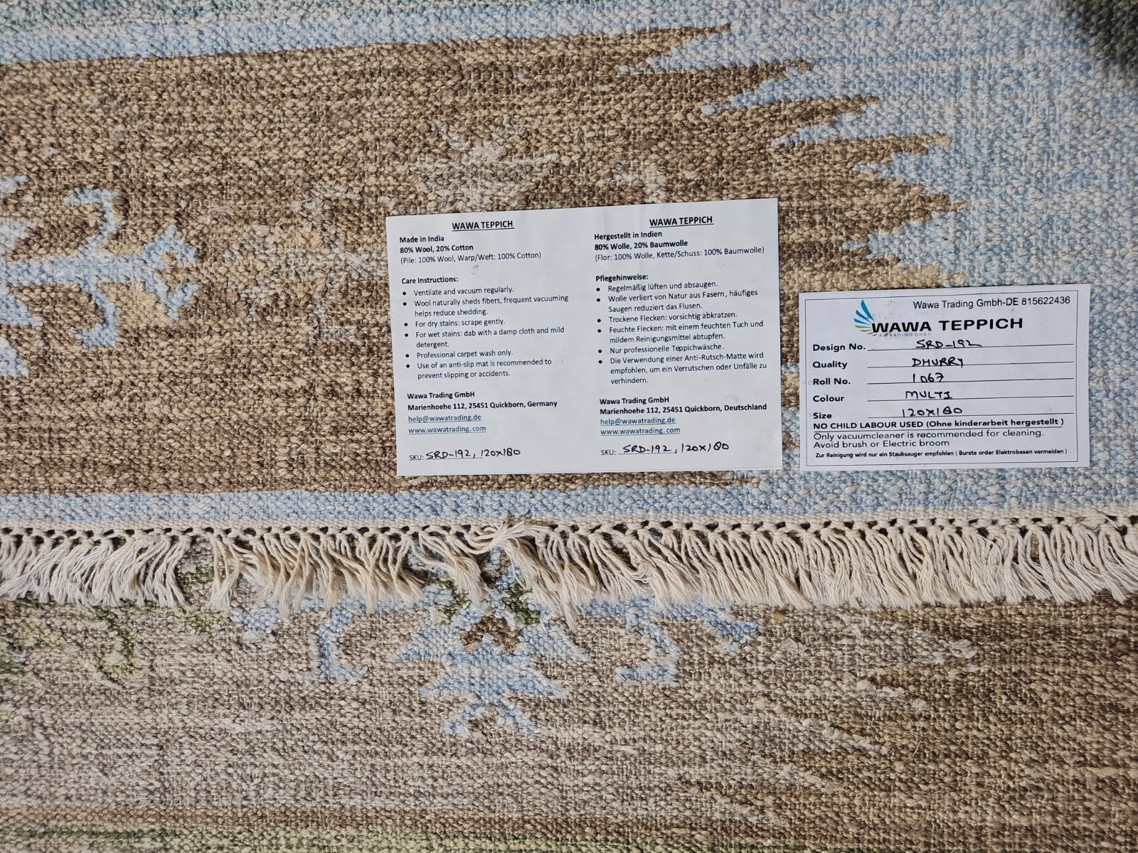 Bunter Wollteppich 120x180 cm Handgefertigt Modern Teppich sh192