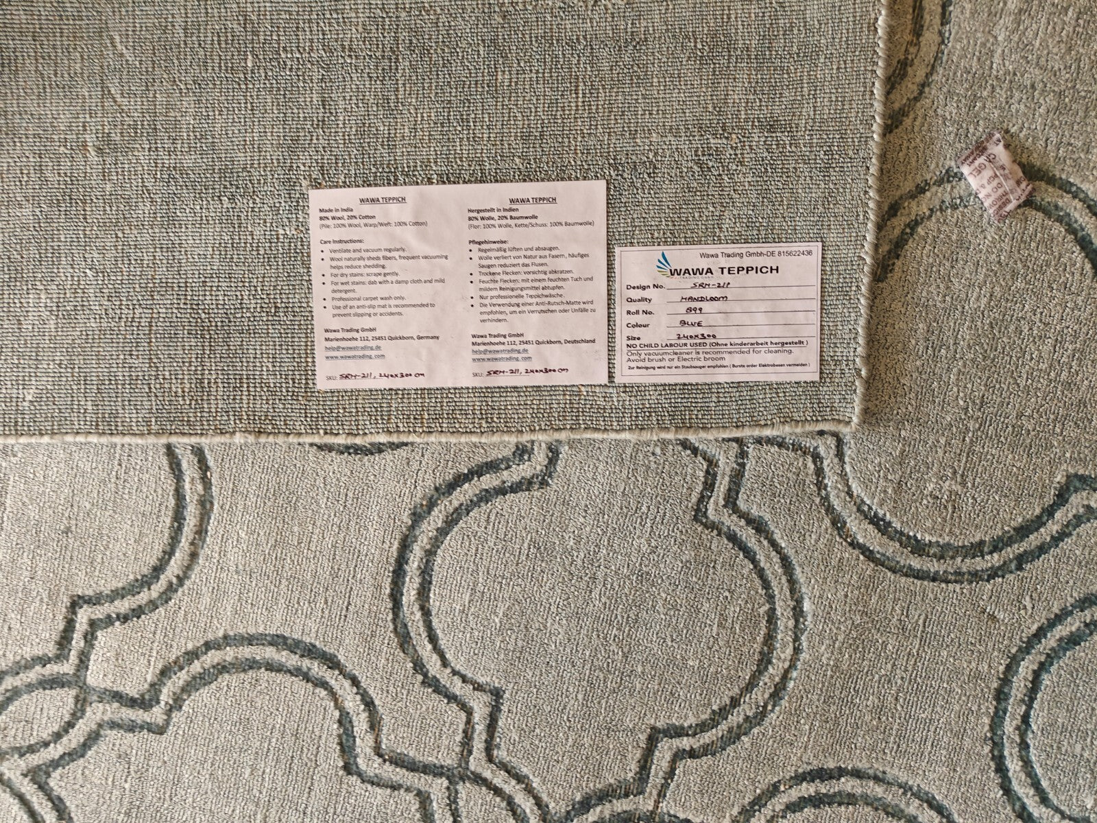 Ročno tkana preproga 240x300 modra, banana svilena, sijajni videz, dnevna soba SH211