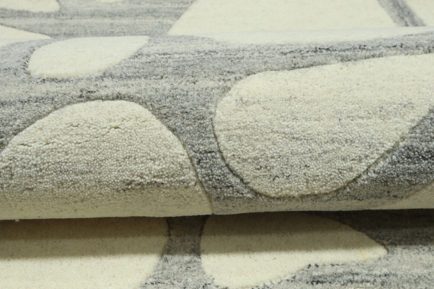Rund Beige Grau Teppich 100% Wolle 150X150 cm Handarbeit Handgetuftet T947