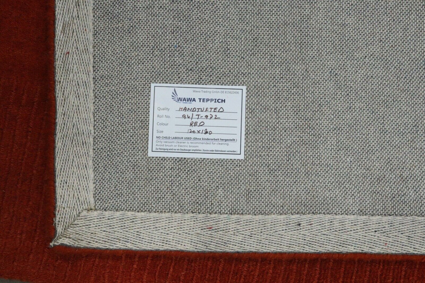 Teppich 100% Wolle 120X180 cm Handarbeit Rot Orange Handgetuftet T972