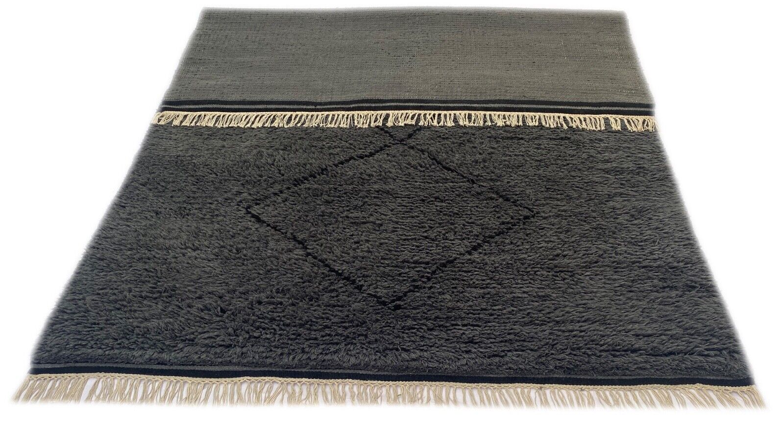 Marokkói Shaggy Szőnyeg Berber 100% Gyapjú Szürke Antracit Kézzel Készített BM7