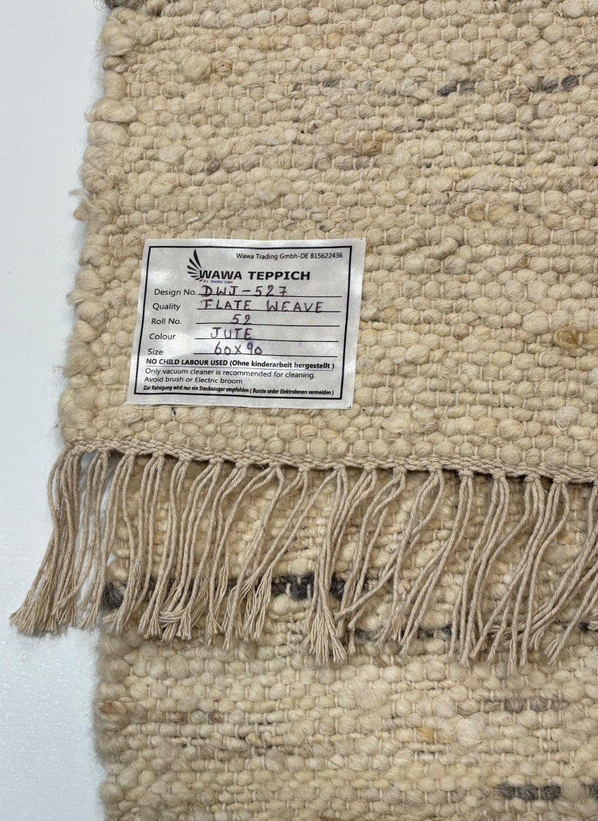 Teppich 60x90 cm BaumWolle Jute Naturfarben Handgewebt Flatweave Deko D527