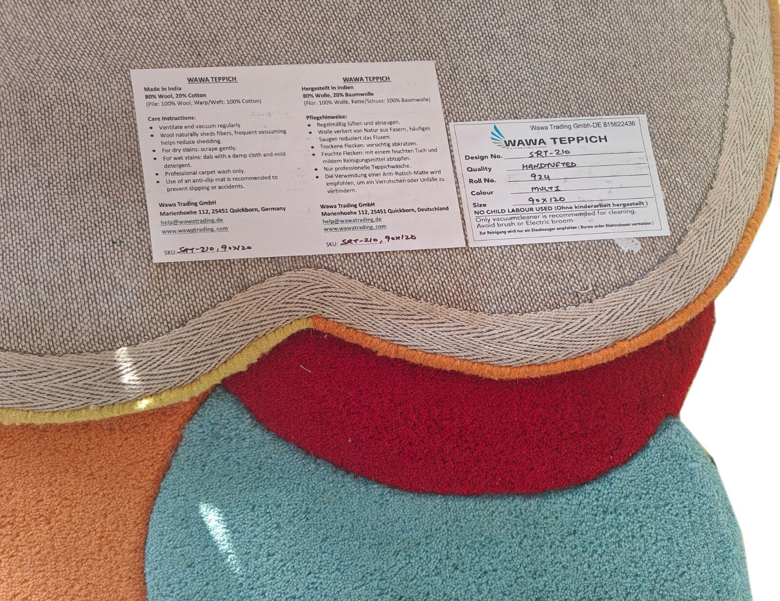 Handgetufteter Wolle teppich 90x120 multi Modern Wohnzimmer SH210