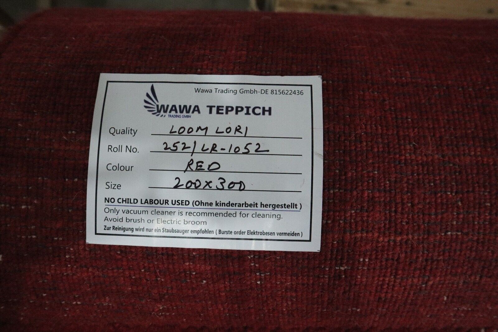 Rot Gabbeh Teppich 100% Wolle 200x300 cm Handgewebt Orientteppich Lr1052