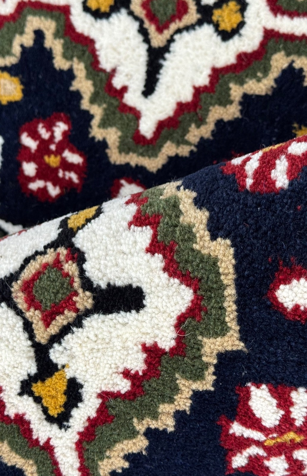 Wollteppich 40x60 Blau Beige Oriental Handgemacht Türvorleger Fussmatte HT370B