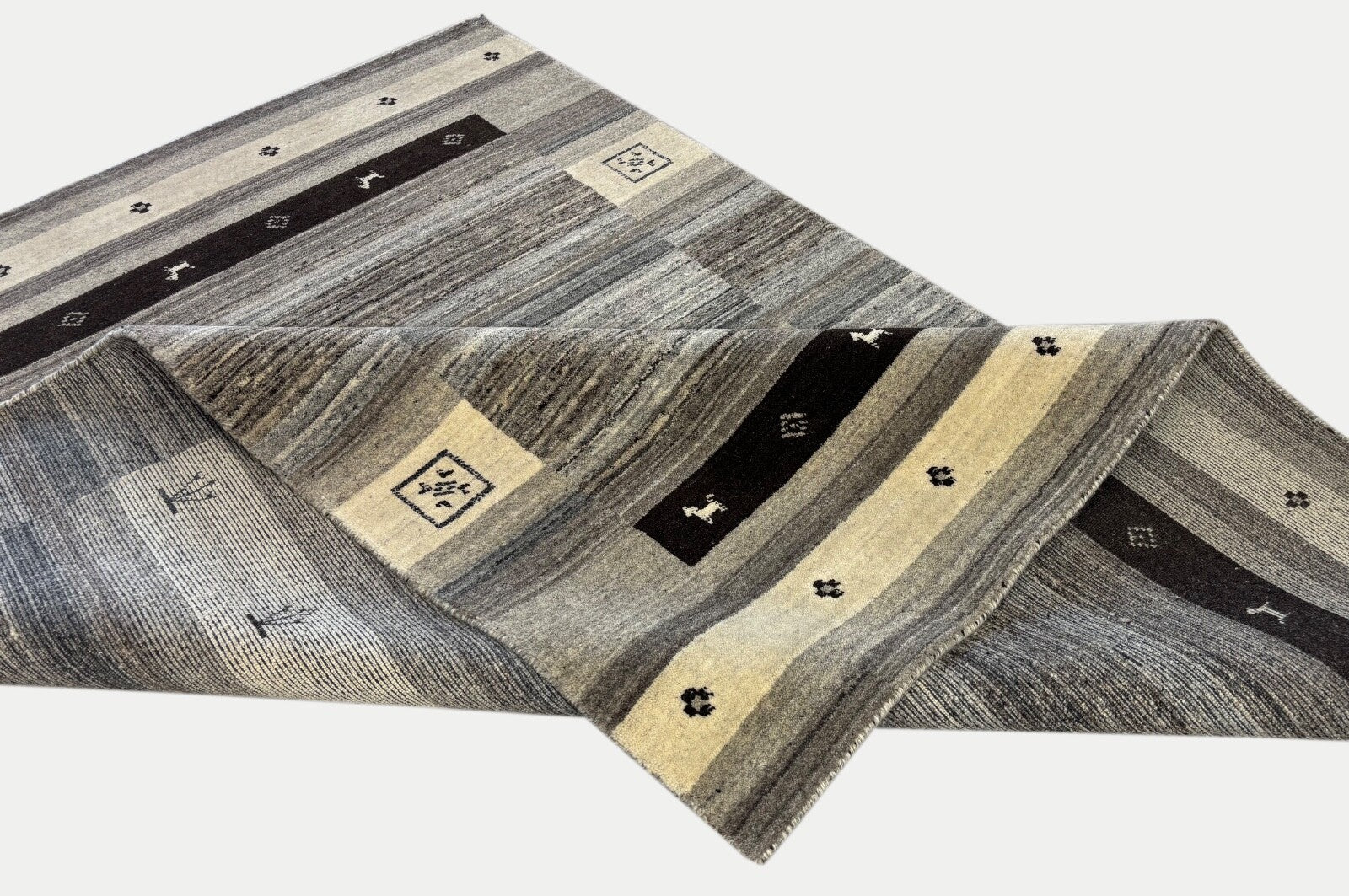 Beige Naturfarbe Gabbeh Teppich 100% Wolle Handgewebt Schurwolle 170x240 cm St39