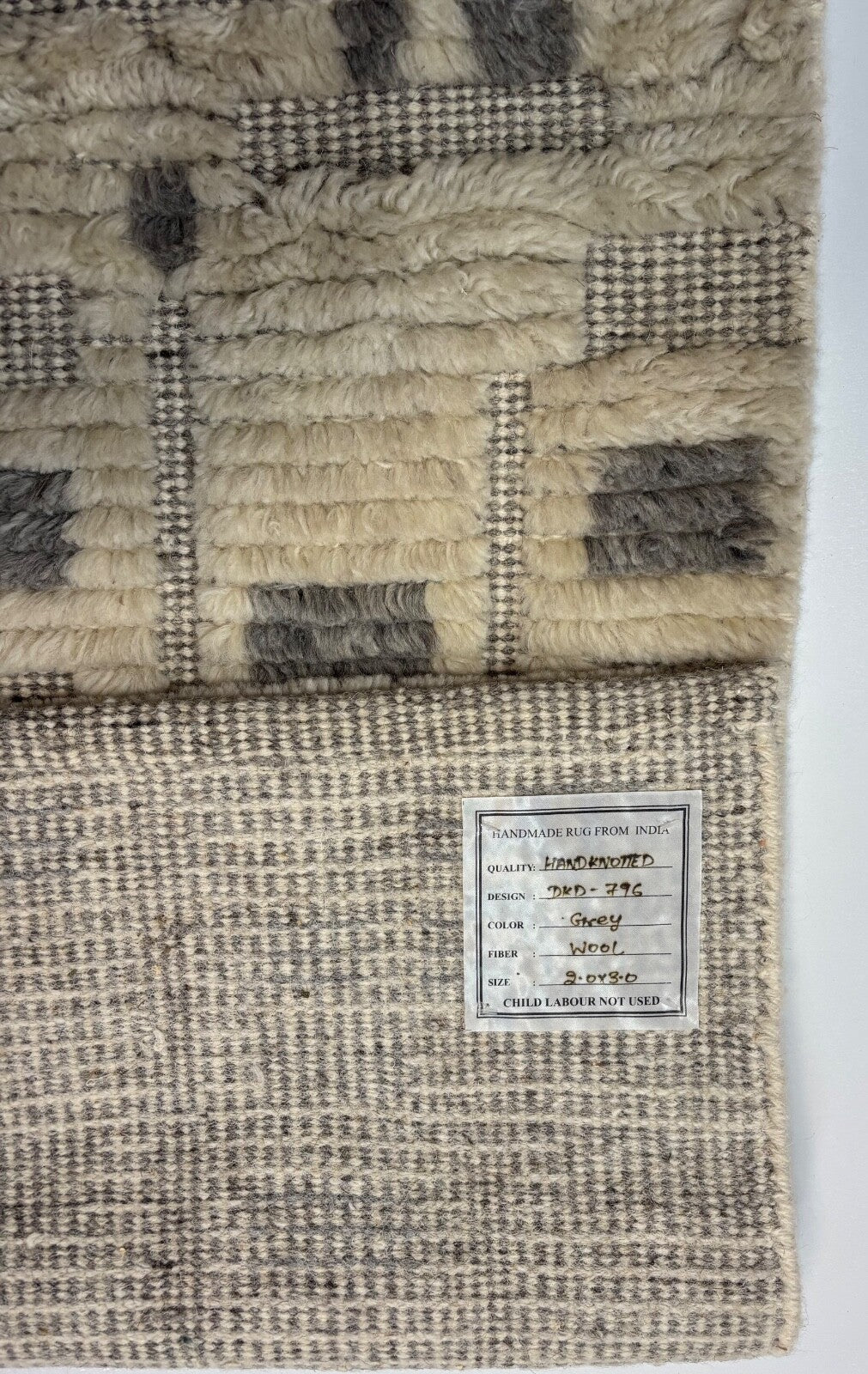 Handgeknüpfter Wollteppich 60x90cm Beige Grau Teppich Modern Design D796