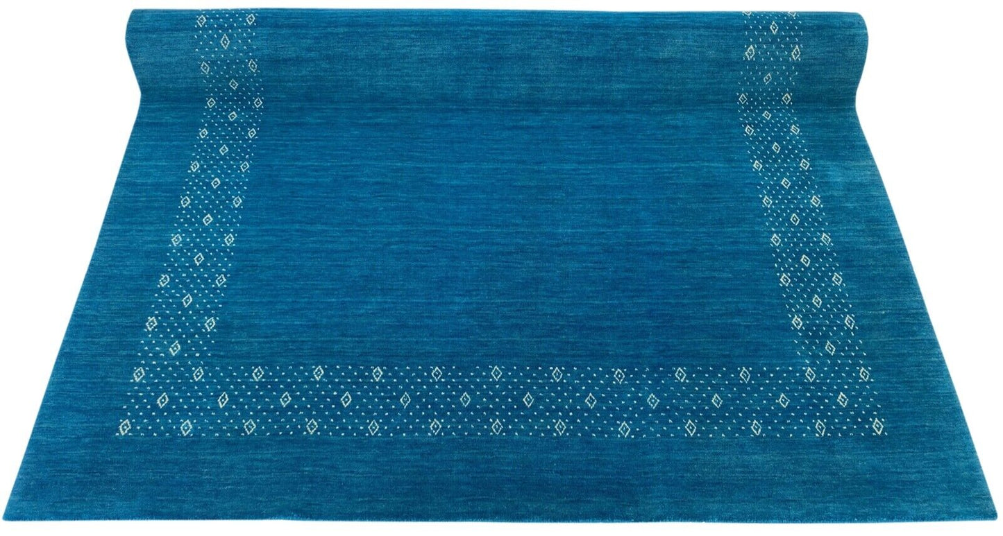 Turquoise Teppich 100% Wolle 170x240 cm Handgewebt Gabbeh Orientteppich ac05