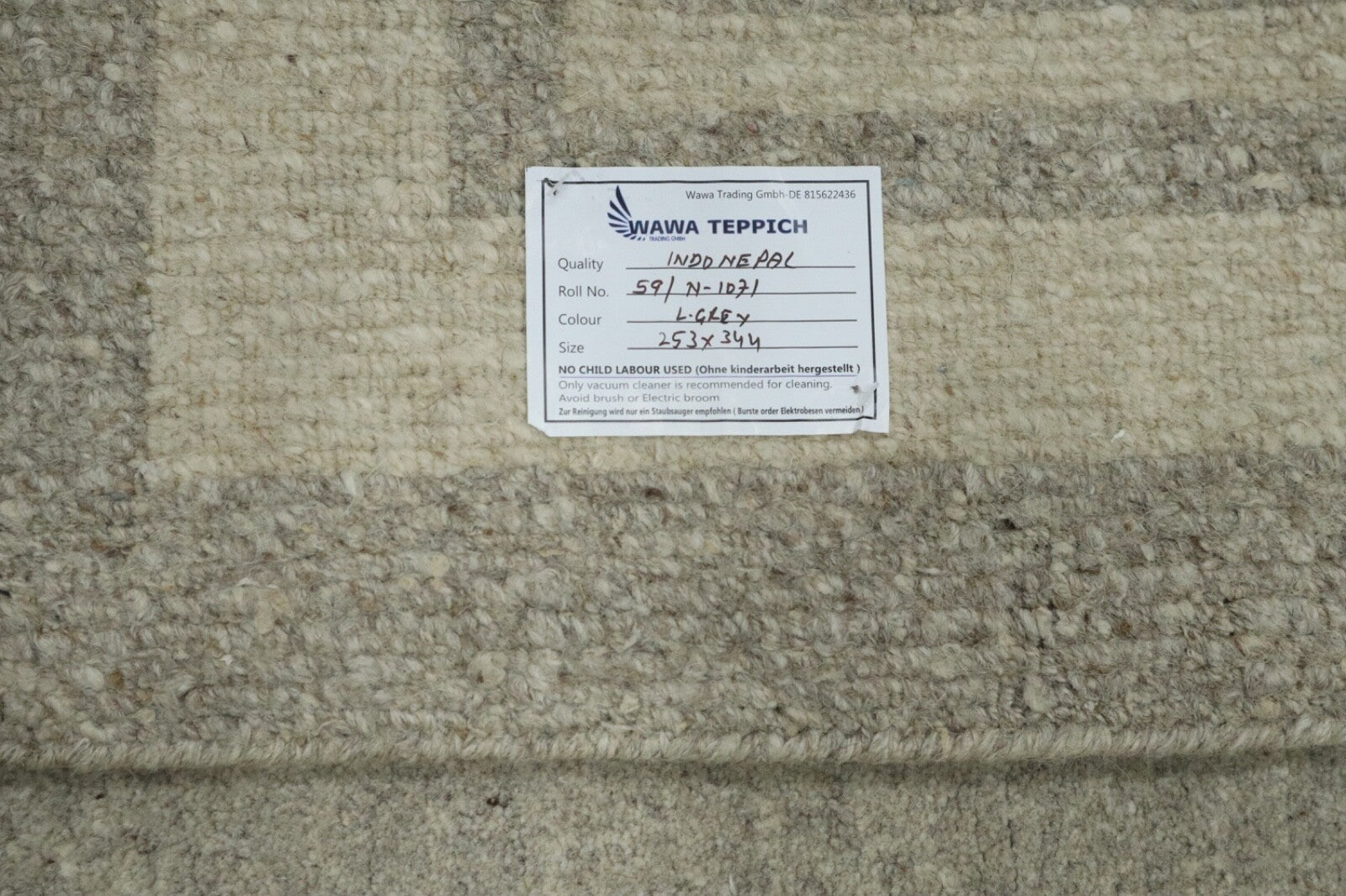 Wollteppich 250x340 Grau Beige Indo Nepal Handgeknüpft Modern Rand Teppich 1071