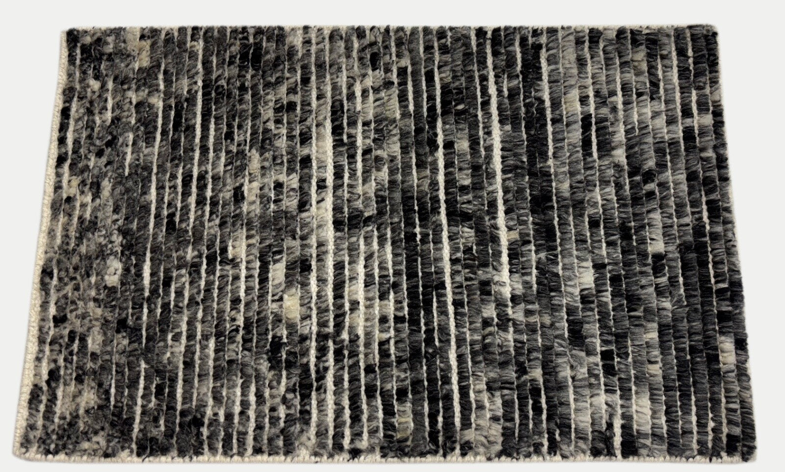 Tappeto annodato a mano in lana 100% 60x90 Tappeto dal design moderno Grigio Nero BCI104