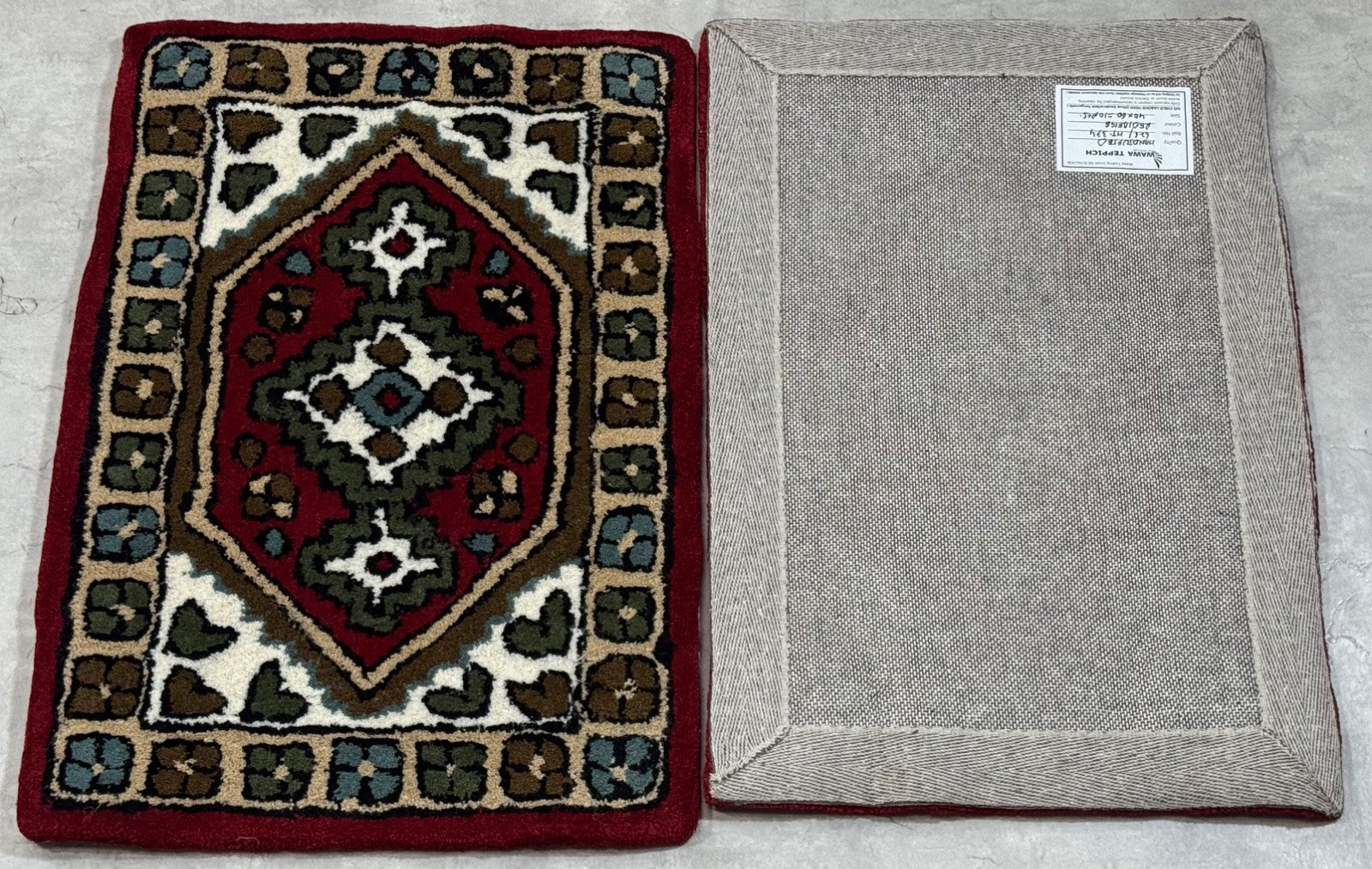 Wollteppich 40x60 Rot Beige Oriental Handgemacht TĂĽrvorleger Fussmatte HT374R