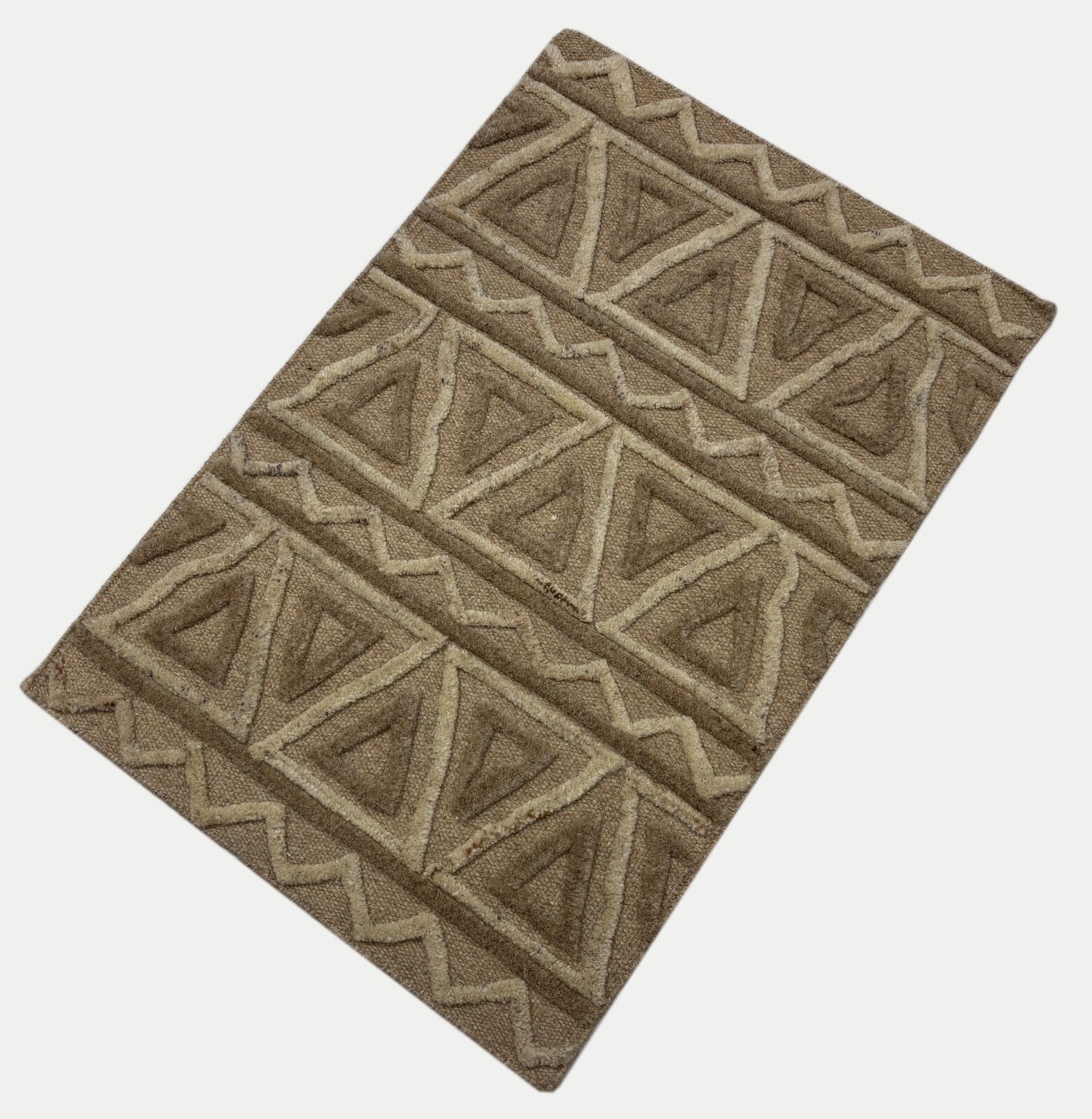 Handgefertigte Kilim Dhurry Teppich 60x90 cm Naturbeige Braun 100% Wolle DWD806
