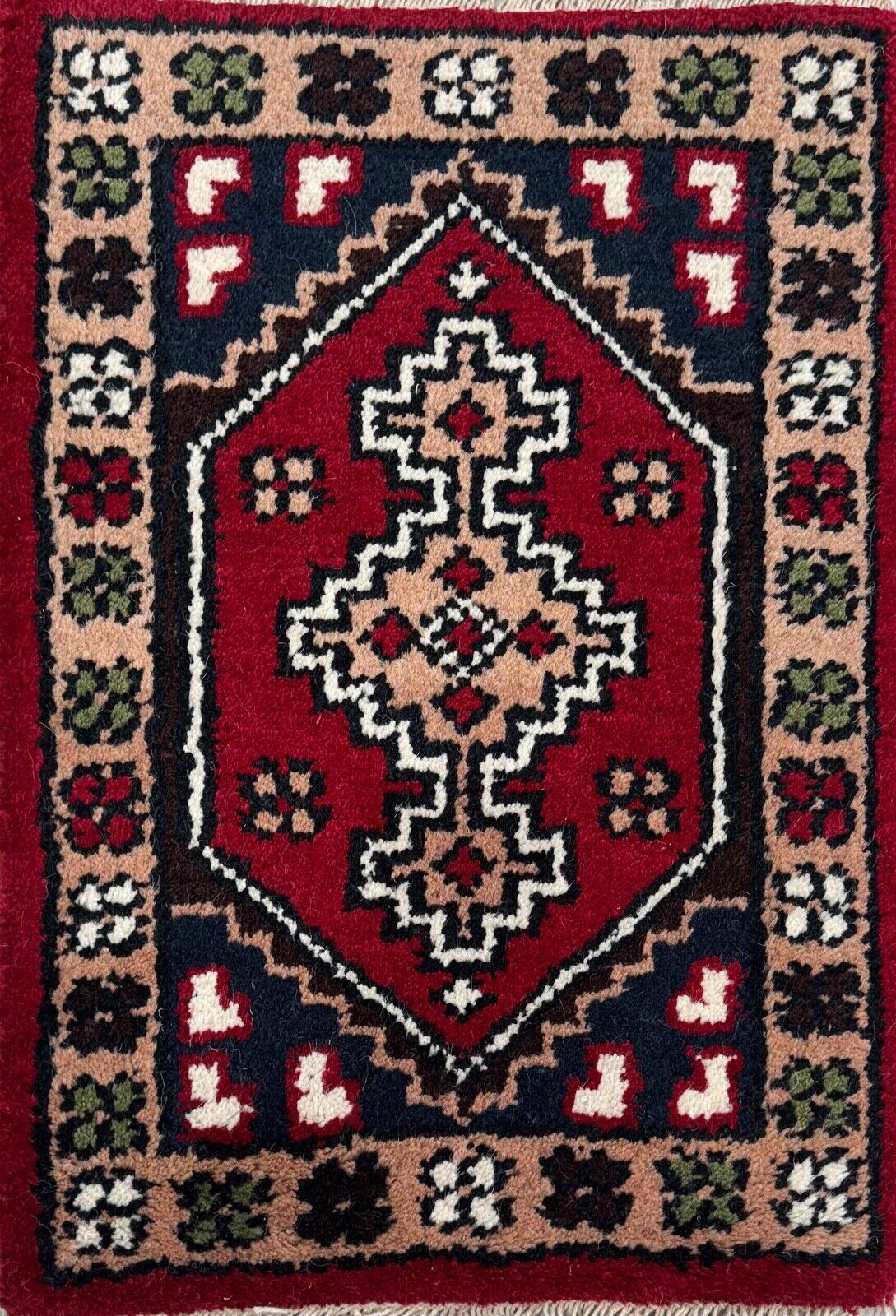 Brücke Teppich 40x60 cm Handgeknüpft Fußmatte Automatte 100% Wolle Rot Blau PH40