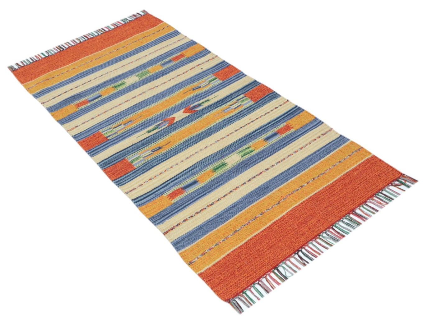 Kelim Teppich 100% Baumwolle flach gewebt mit Fransen Kilim Dhurrie 8 Designs CT