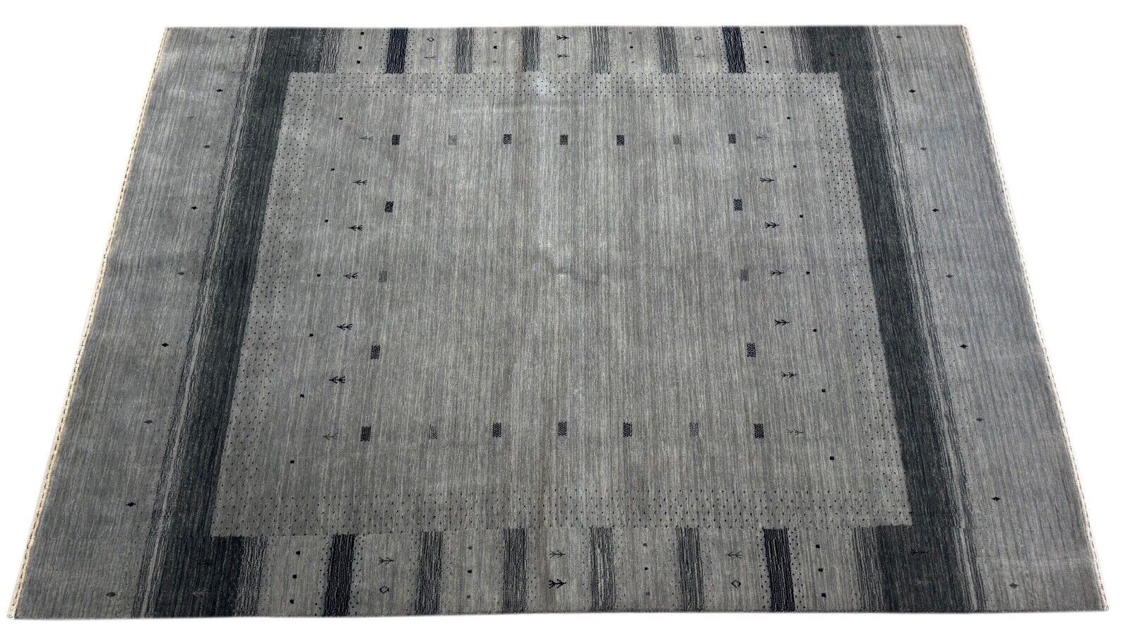 Grau Gabbeh Teppich 100% Wolle Handgewebt Schurwolle 170x240 cm st52