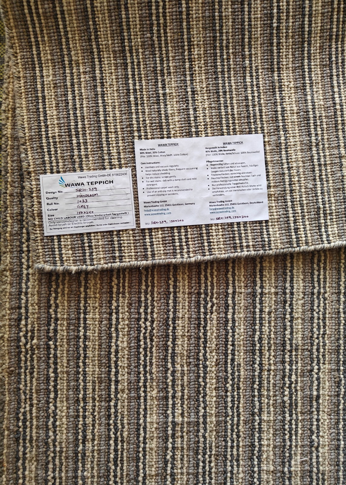 Handgewebter Teppich 150x240 Grau Glanzoptik Wolle Wohnzimmer SH259