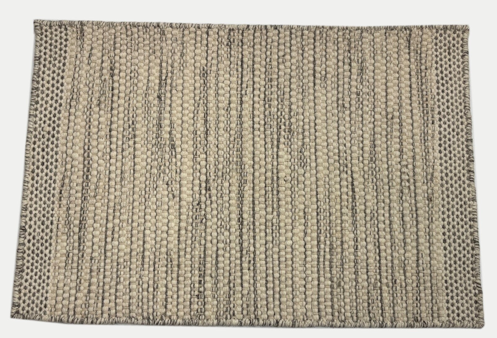 Handgefertigte Kilim Dhurry Teppich 60x90 cm Naturbeige Grau 100% Wolle DWD555
