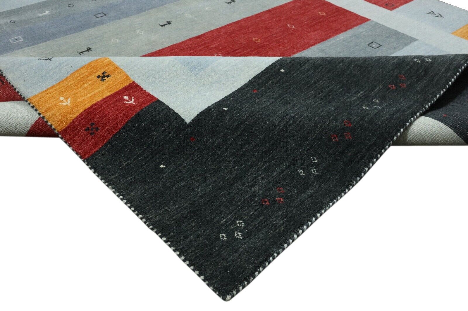 Gabbeh Teppich Grau Blau 100% Wolle 170x240 cm Orient Handgewebt Lr1042