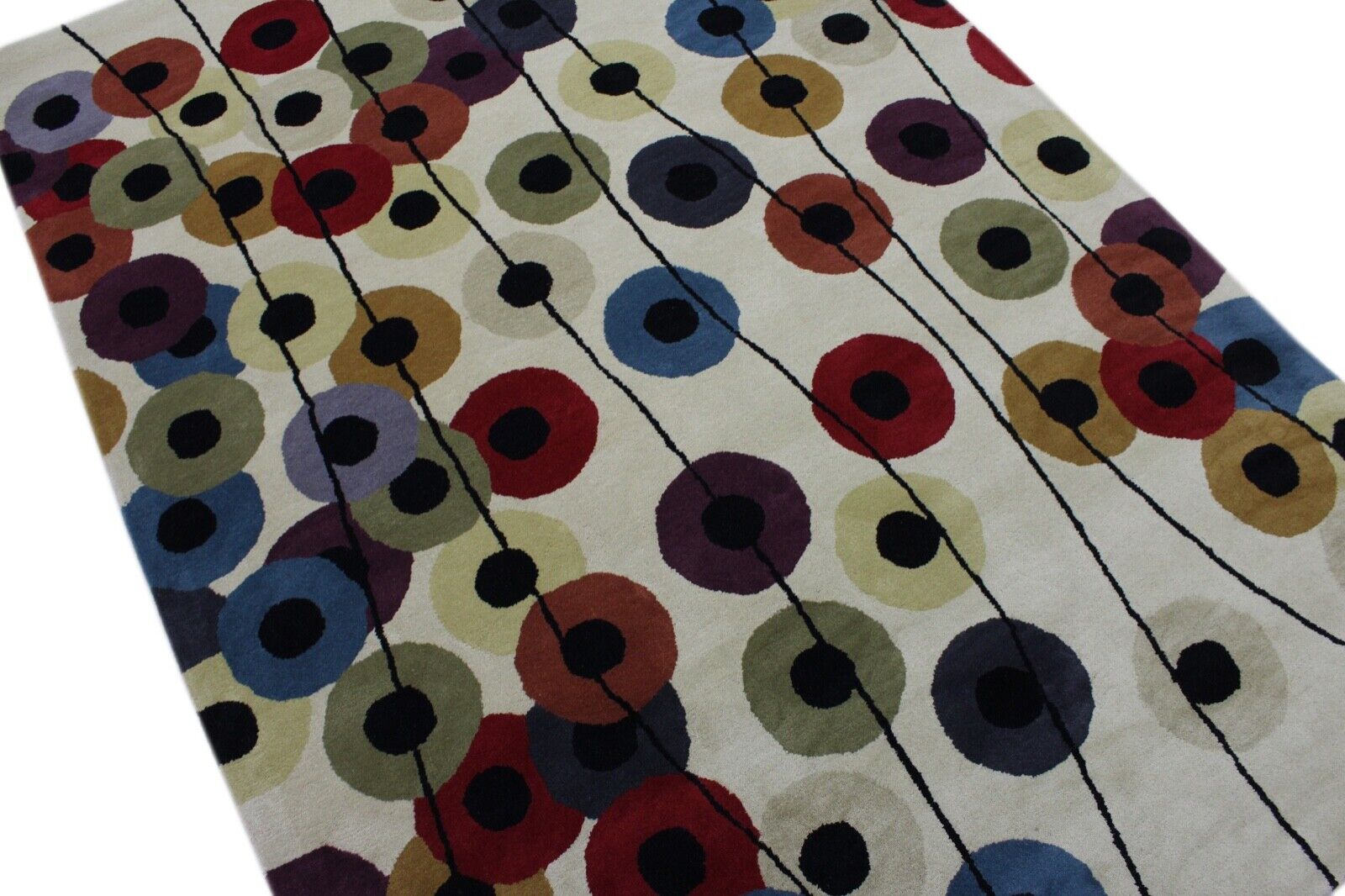 Bunt Wohnzimmer Teppich 100% Wolle Beige Orientteppich Handgewebt Getuftet CD1