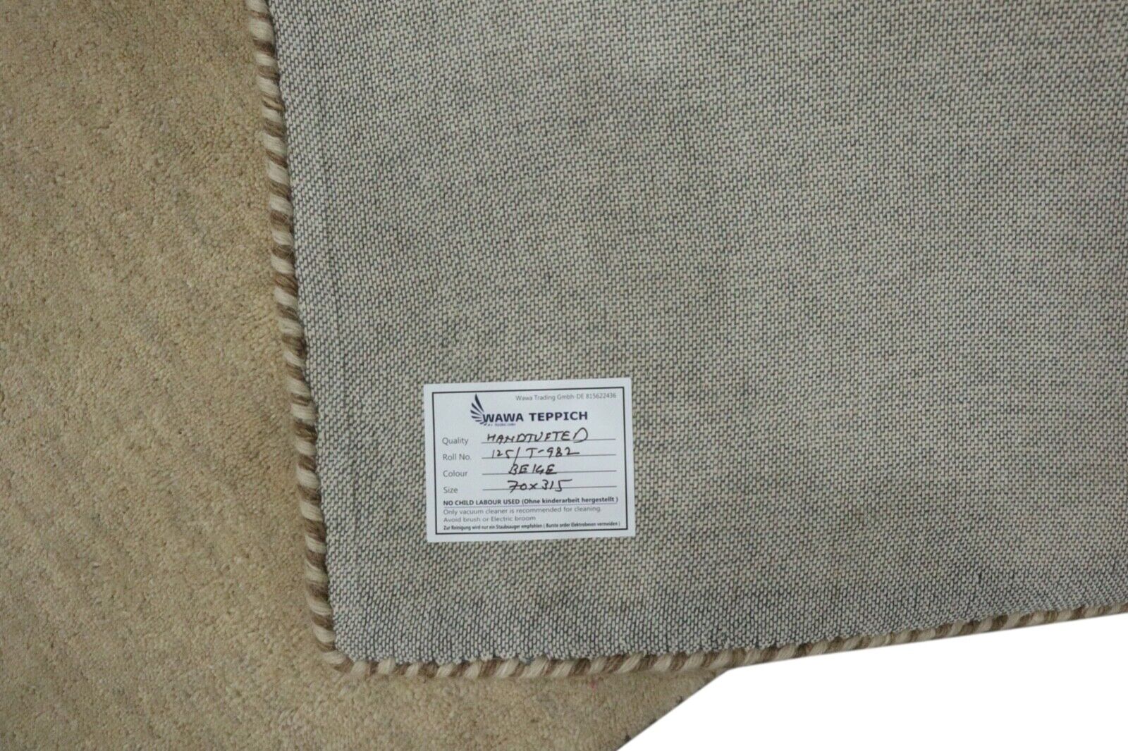 Beige Brücke Teppich 100% Wolle 70X315 cm Handarbeit Läufer Handgetuftet T982