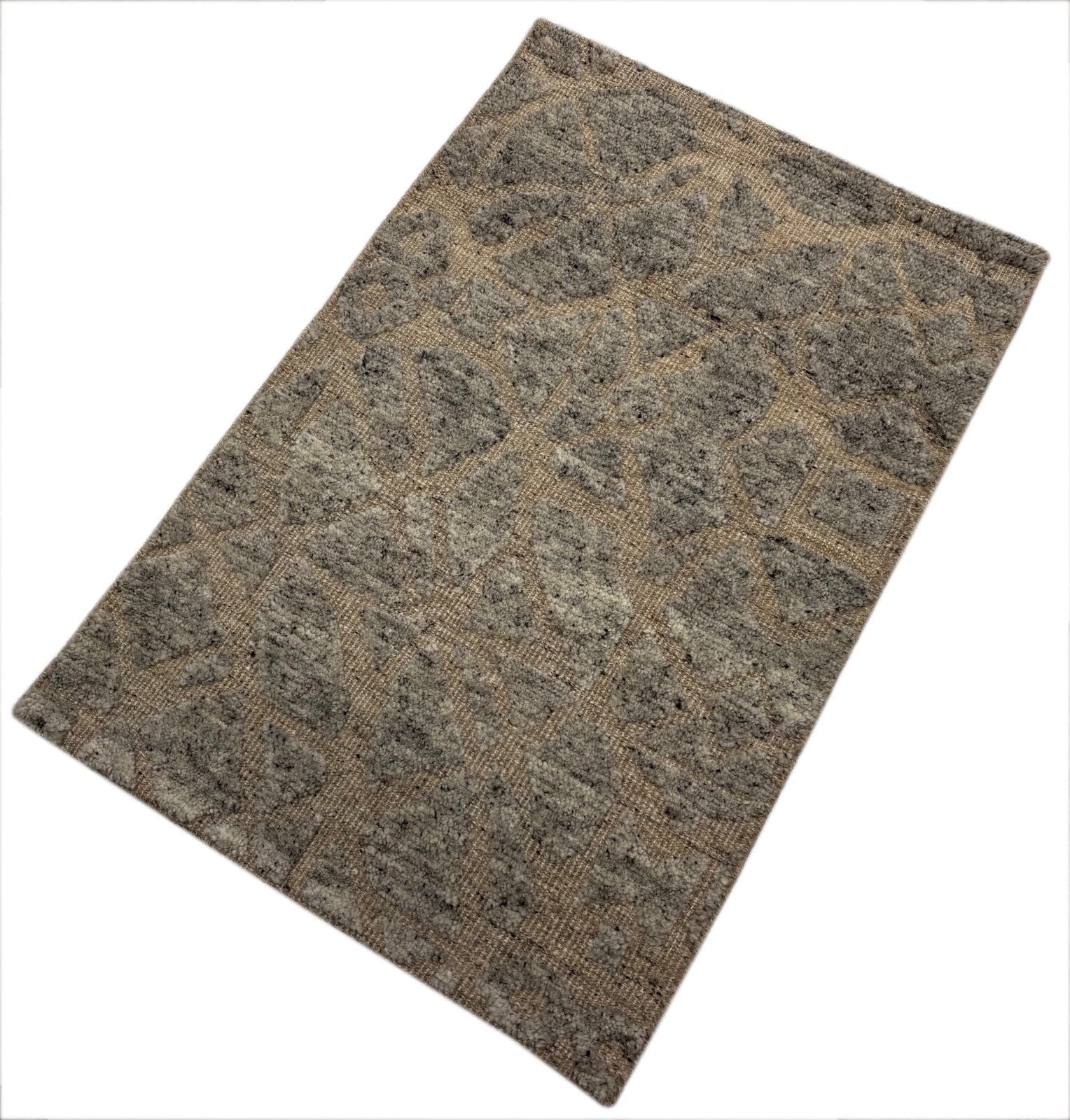 Handgeknüpfter Wollteppich 60x90cm Naturgrau Modern Geometrisch D769