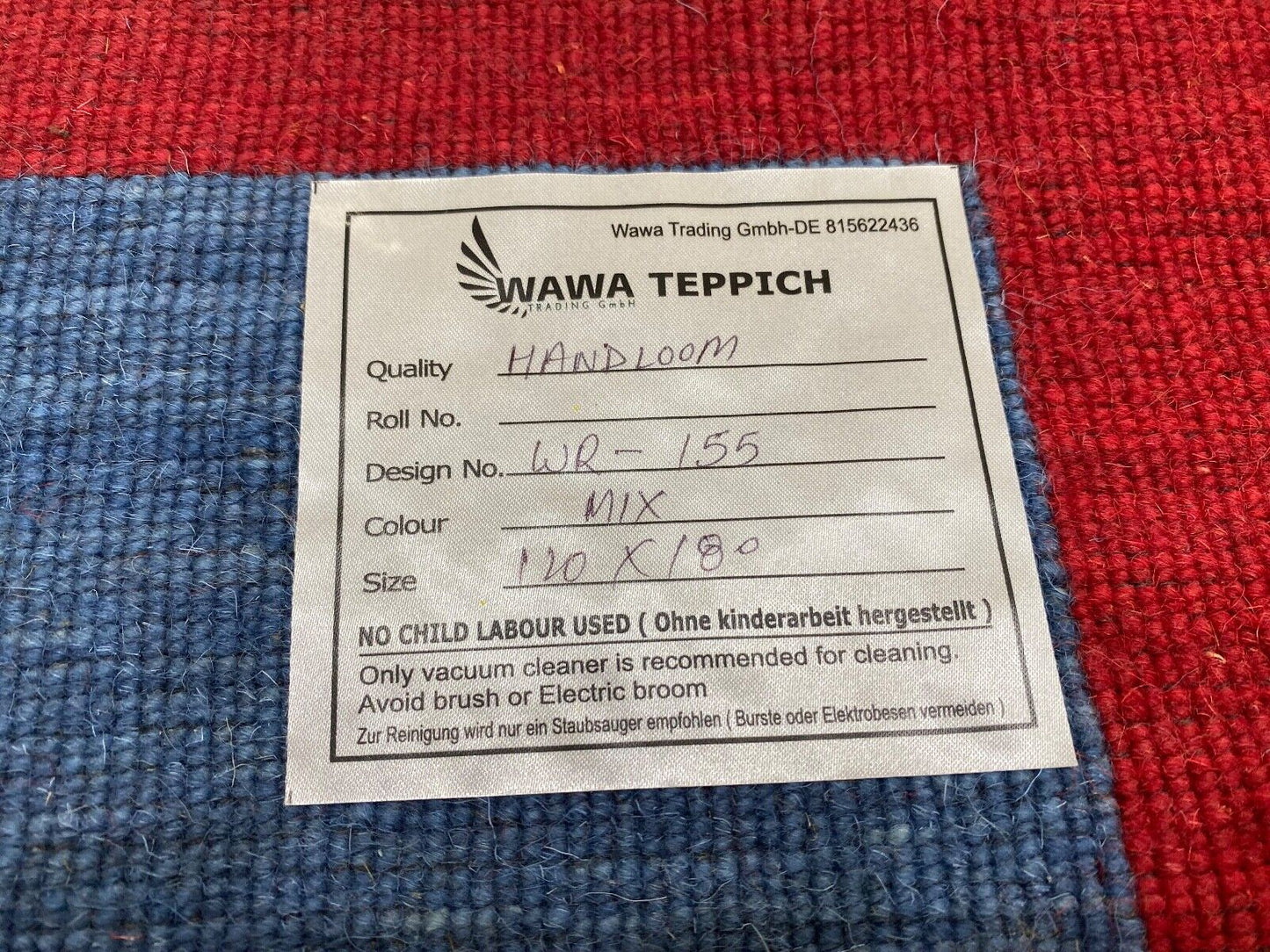 Turquoise Rot Teppich 100% Wolle Gabbeh 120x180 cm Handgewebt Home Deko WR155